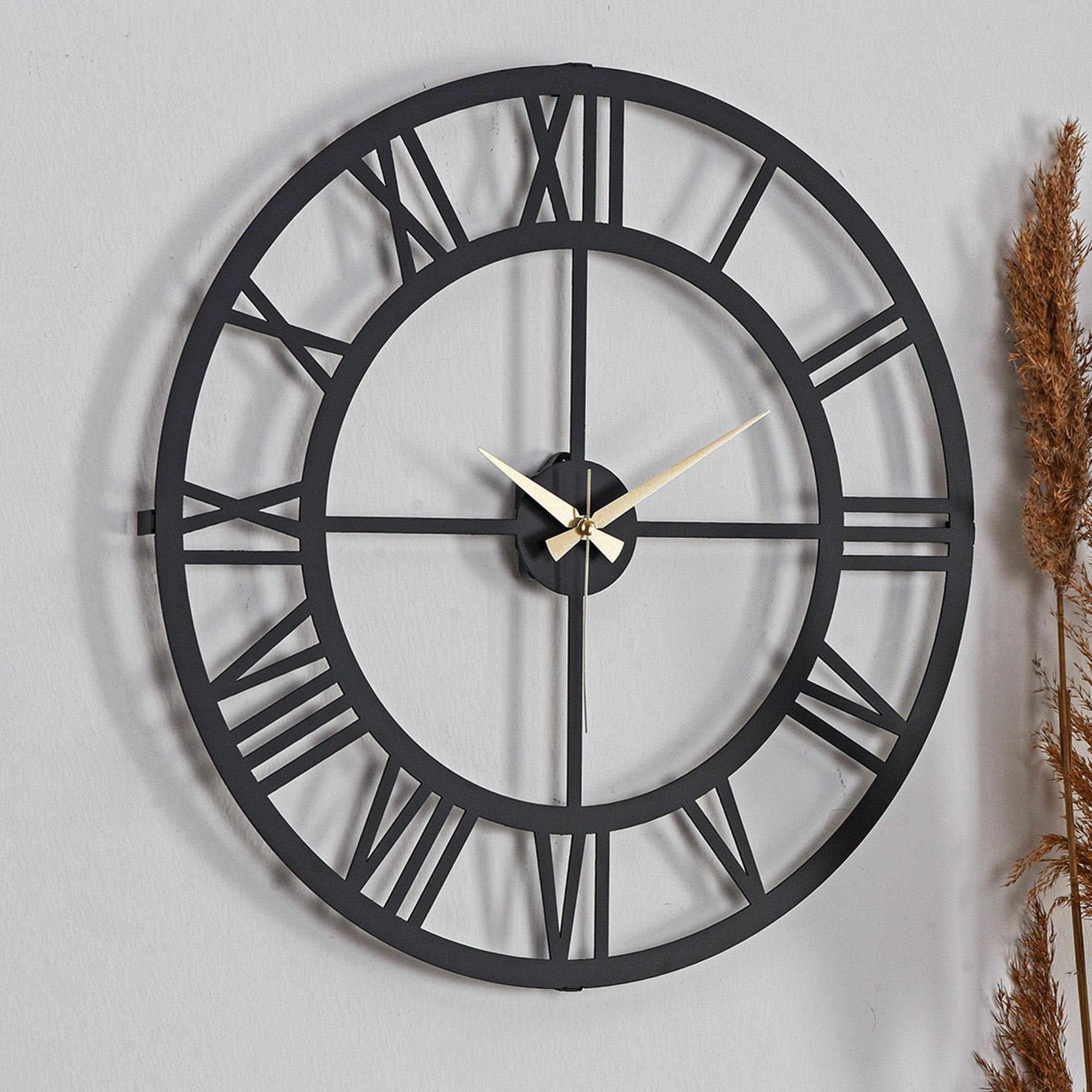 Relógio de Parede Metálico Decorativo Preto 41cm - Mecanismo Silencioso