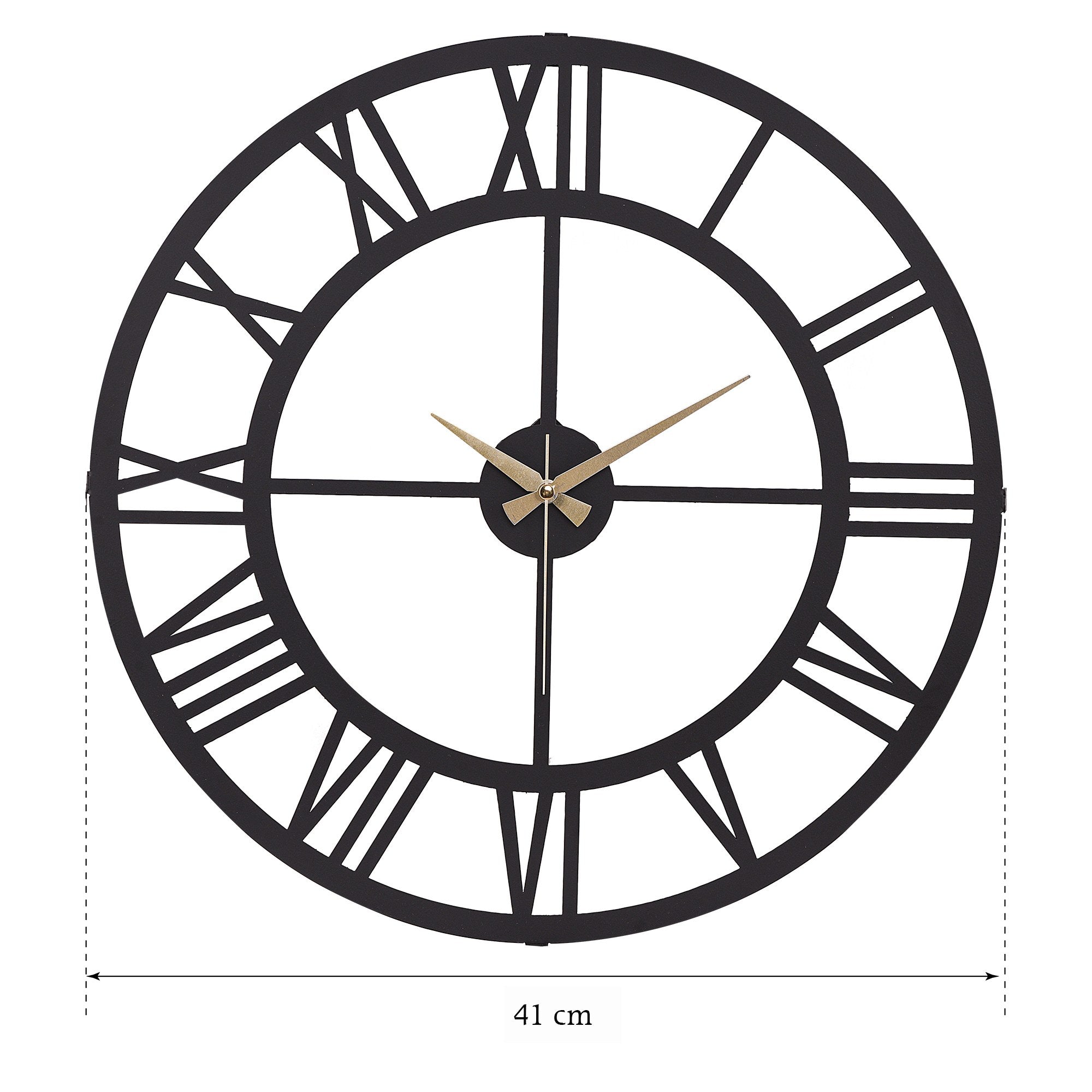 Relógio de Parede Metálico Decorativo Preto 41cm - Mecanismo Silencioso