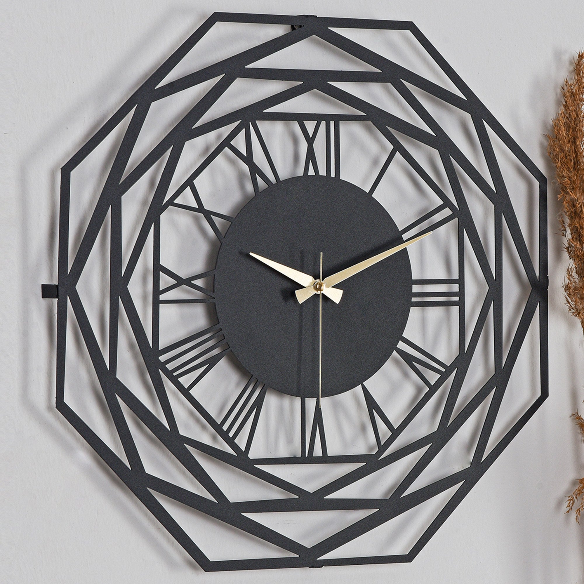 Relógio de Parede Metálico Decorativo Preto 41cm - Mecanismo Silencioso