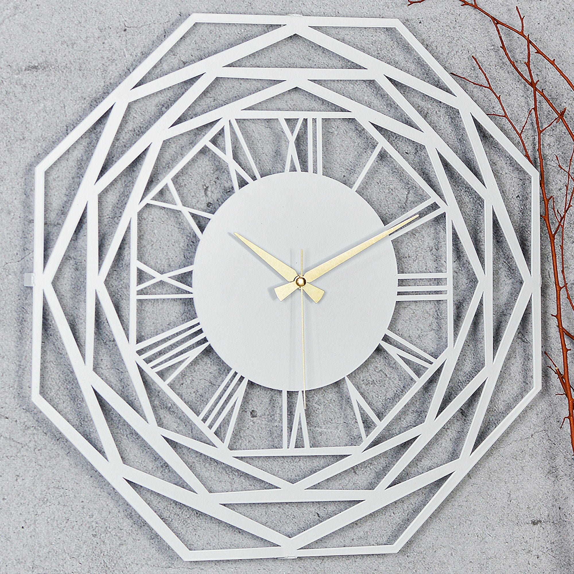 Relógio de Parede Metálico Decorativo Branco 41cm - Mecanismo Silencioso