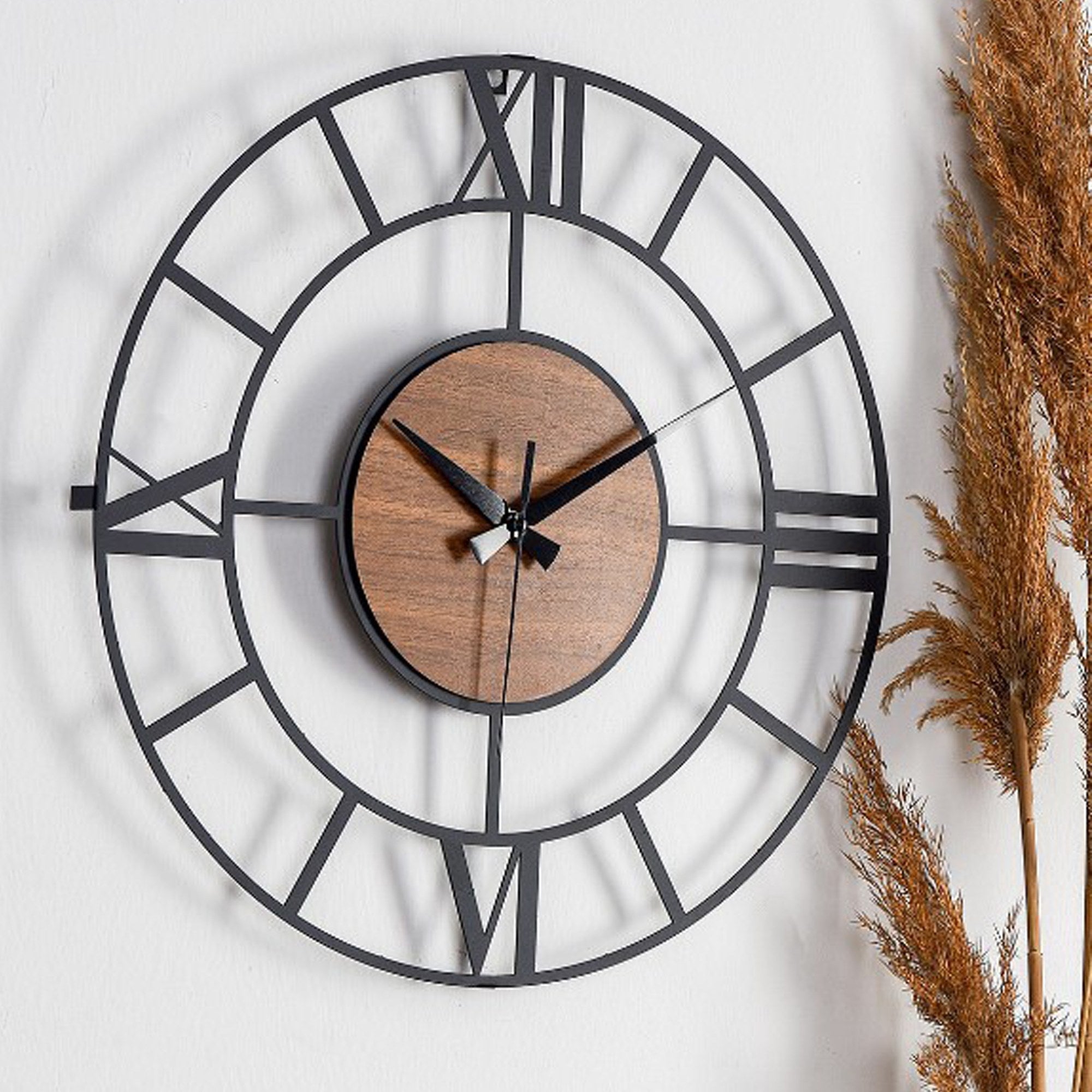 Relógio de Parede Metálico Decorativo Preto 41cm - Mecanismo Silencioso