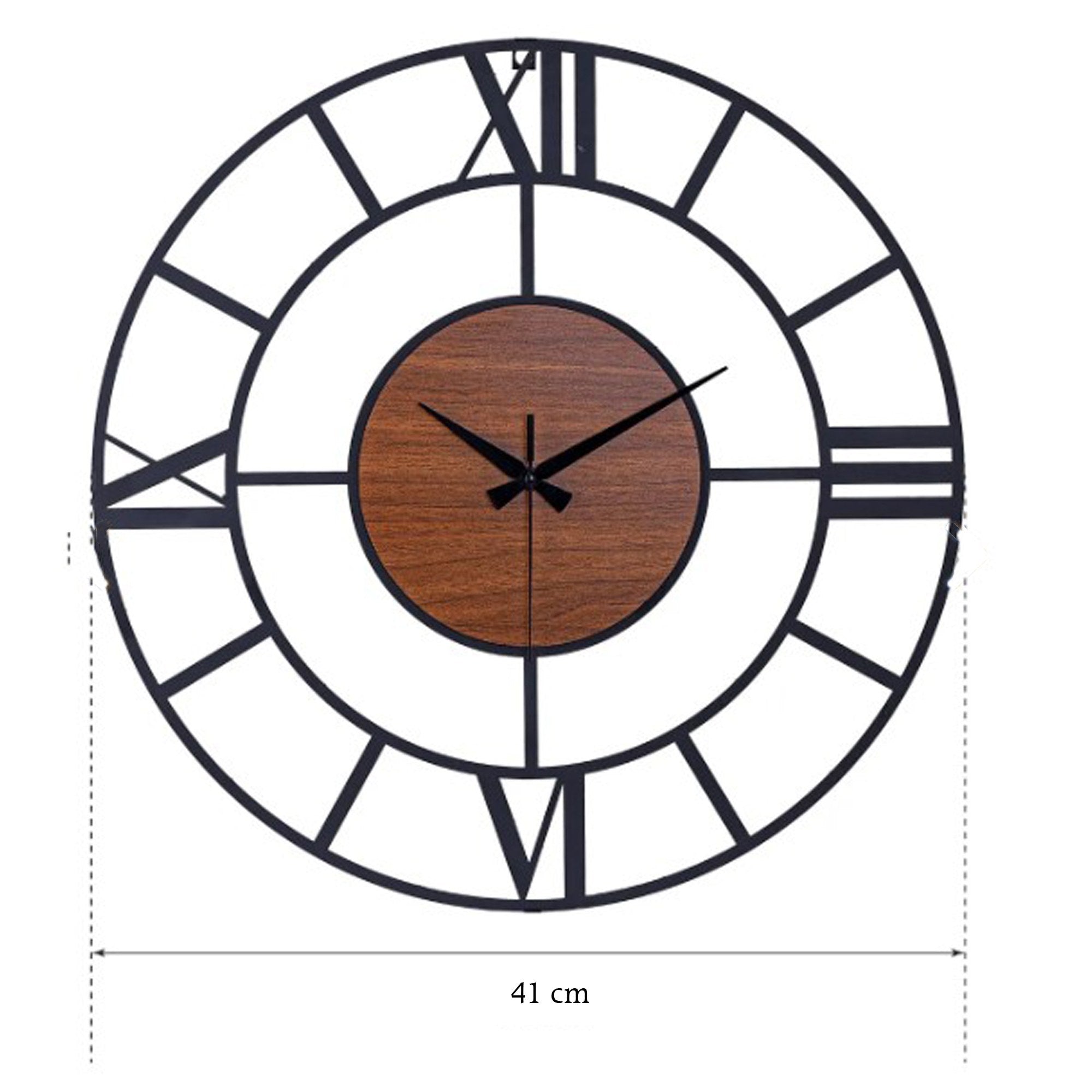 Relógio de Parede Metálico Decorativo Preto 41cm - Mecanismo Silencioso