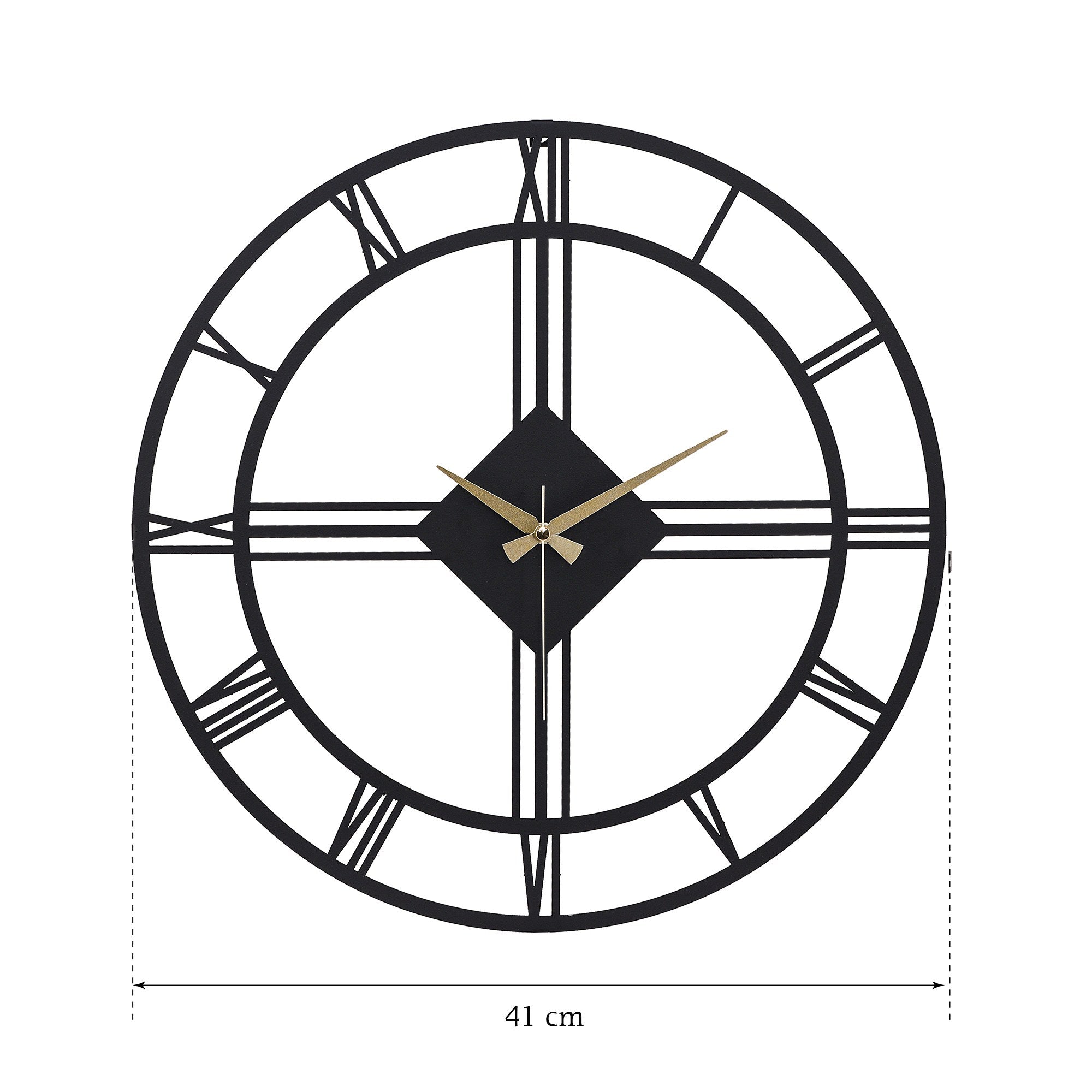 Relógio de Parede Metálico Decorativo Preto 41cm - Mecanismo Silencioso