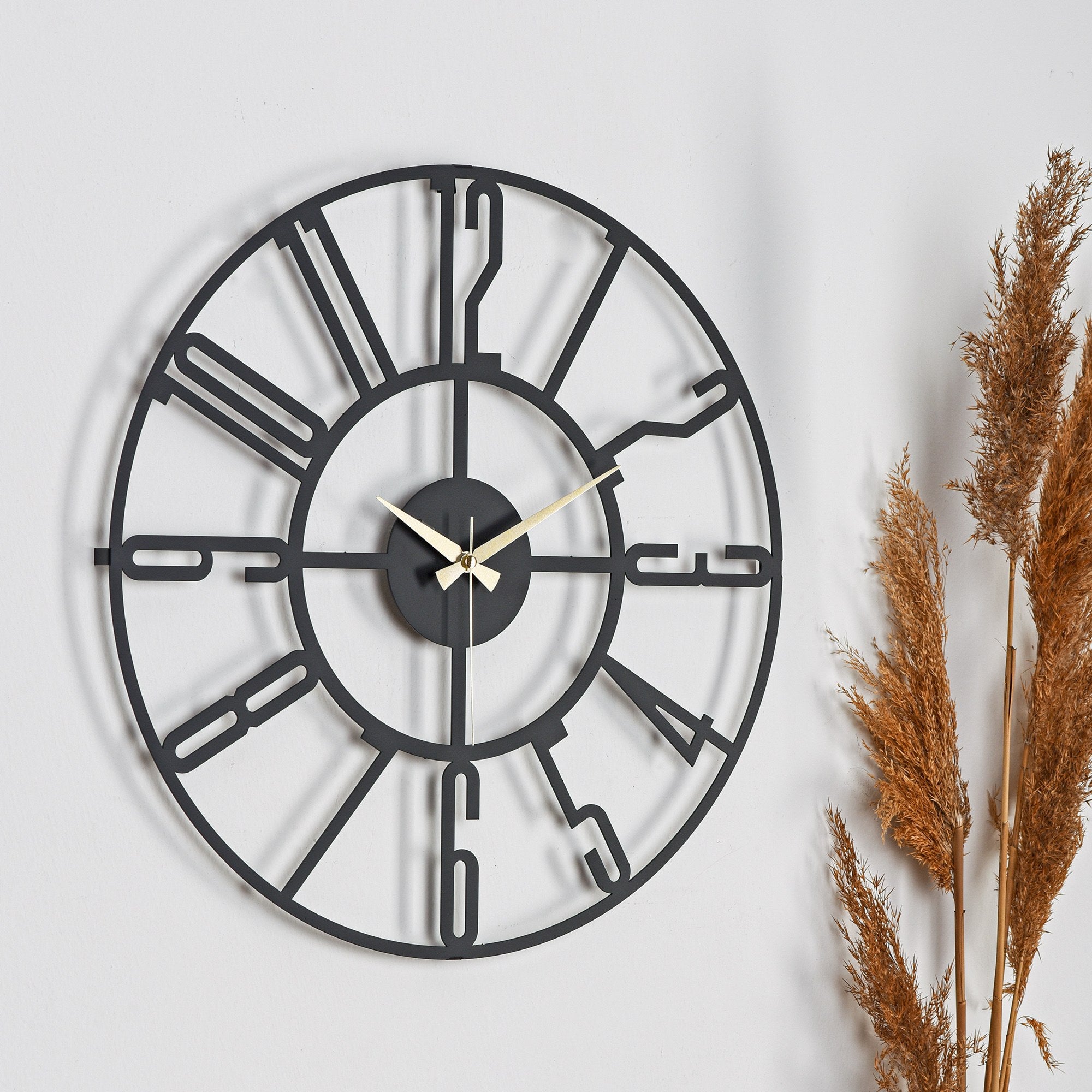 Relógio de Parede Metálico Decorativo Preto 41cm - Mecanismo Silencioso