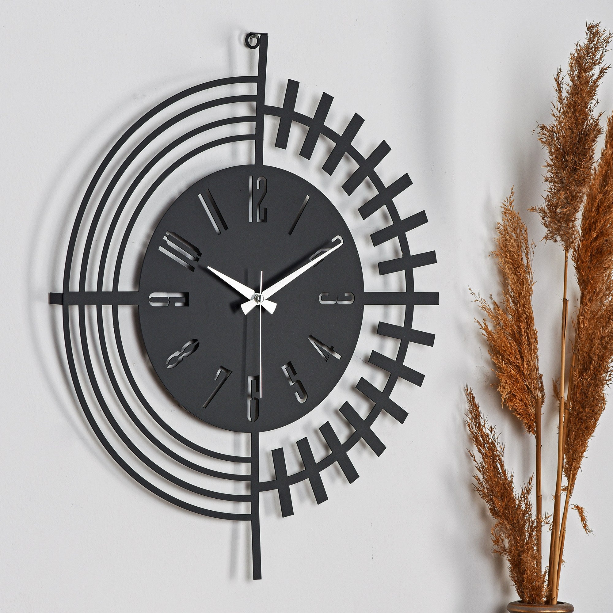 Relógio de Parede Metálico Decorativo Preto 41cm - Mecanismo Silencioso