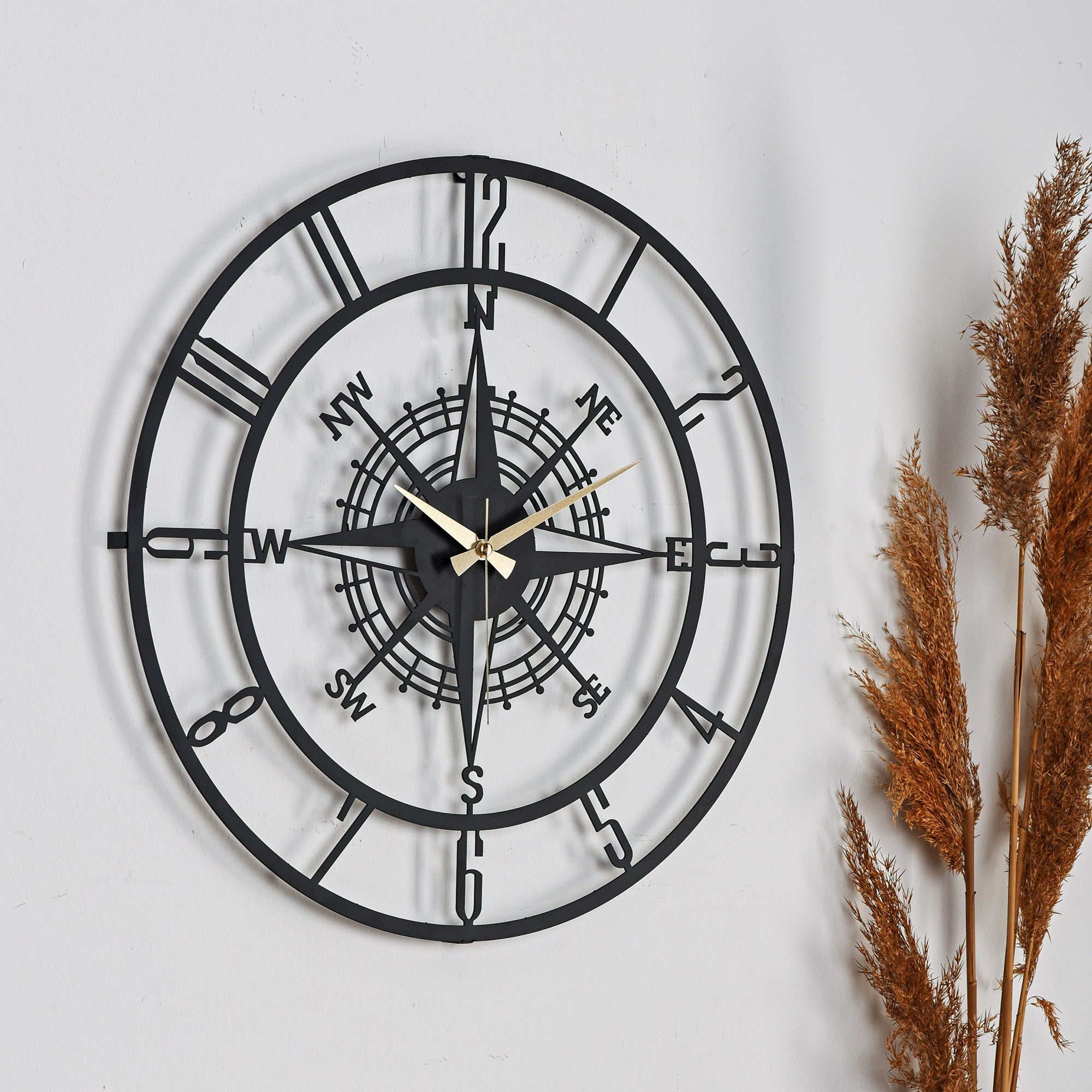 Relógio de Parede Metálico Decorativo Preto 41cm - Mecanismo Silencioso