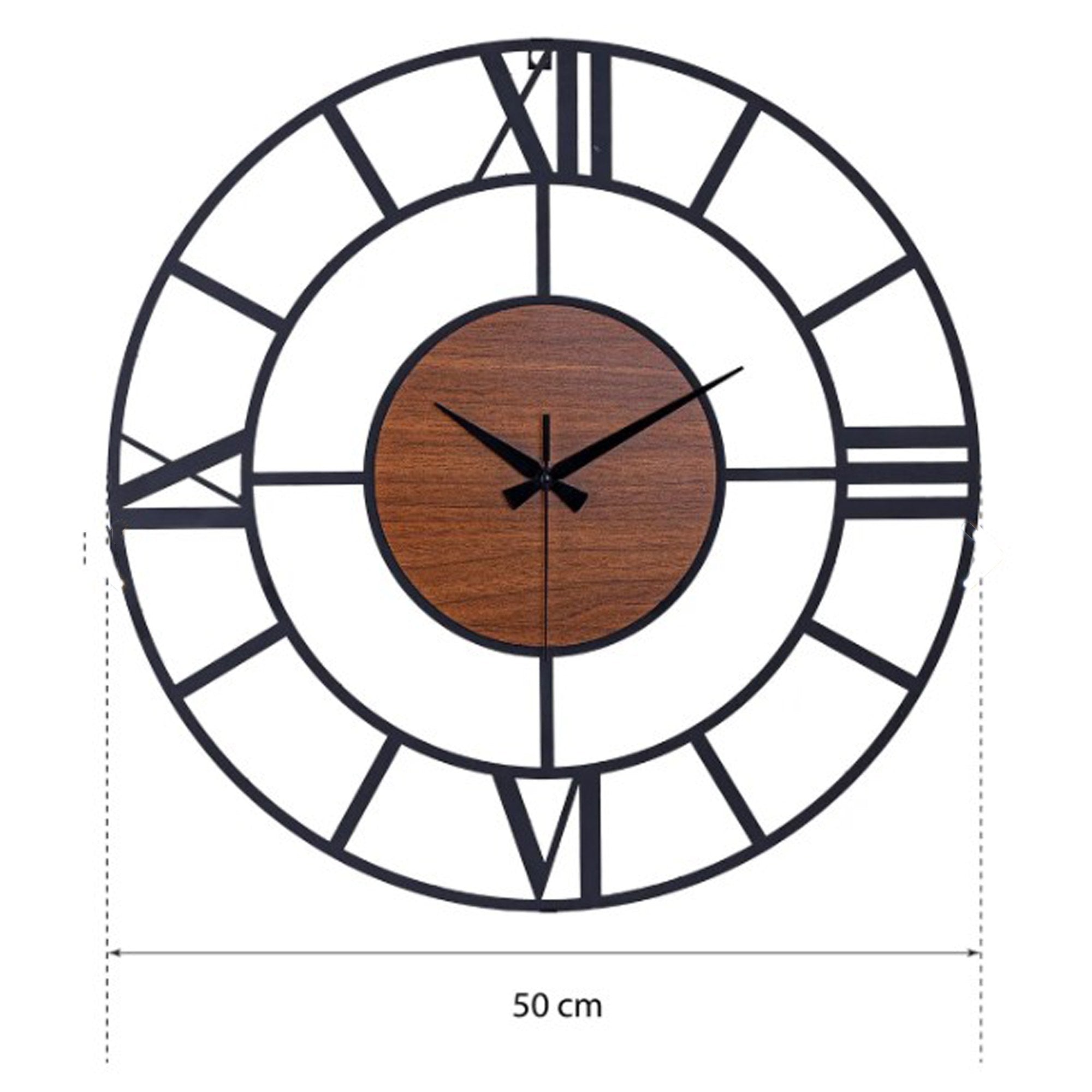Relógio de Parede Metálico Decorativo Preto 50cm - Mecanismo Silencioso