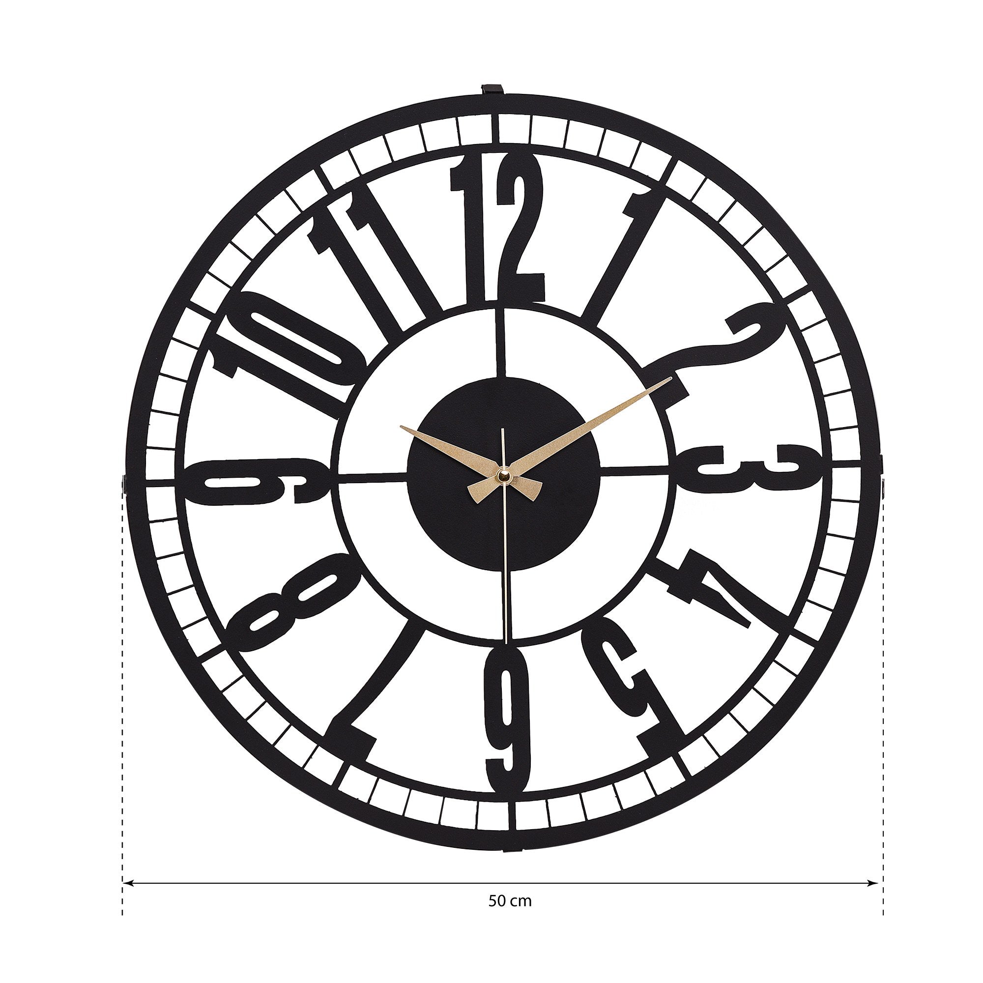 Relógio de Parede Metálico Decorativo Preto 50cm - Mecanismo Silencioso