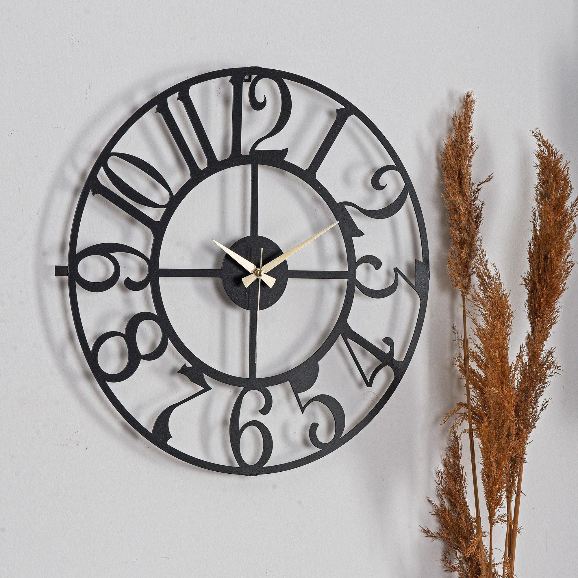 Relógio de Parede Metálico Decorativo Preto 50cm - Mecanismo Silencioso