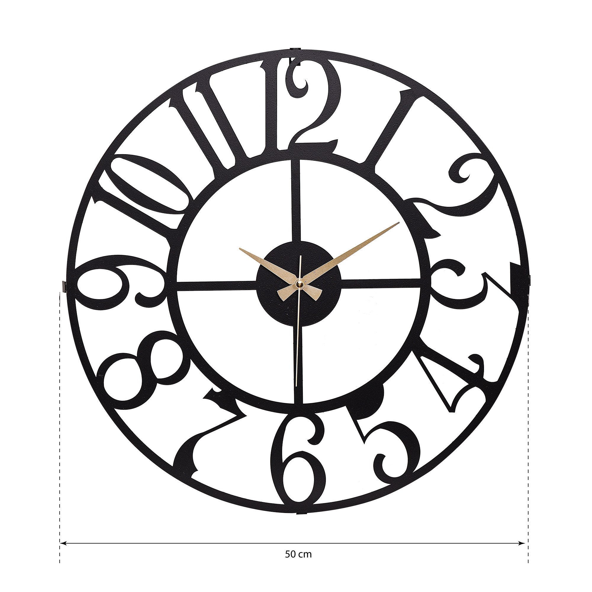 Relógio de Parede Metálico Decorativo Preto 50cm - Mecanismo Silencioso