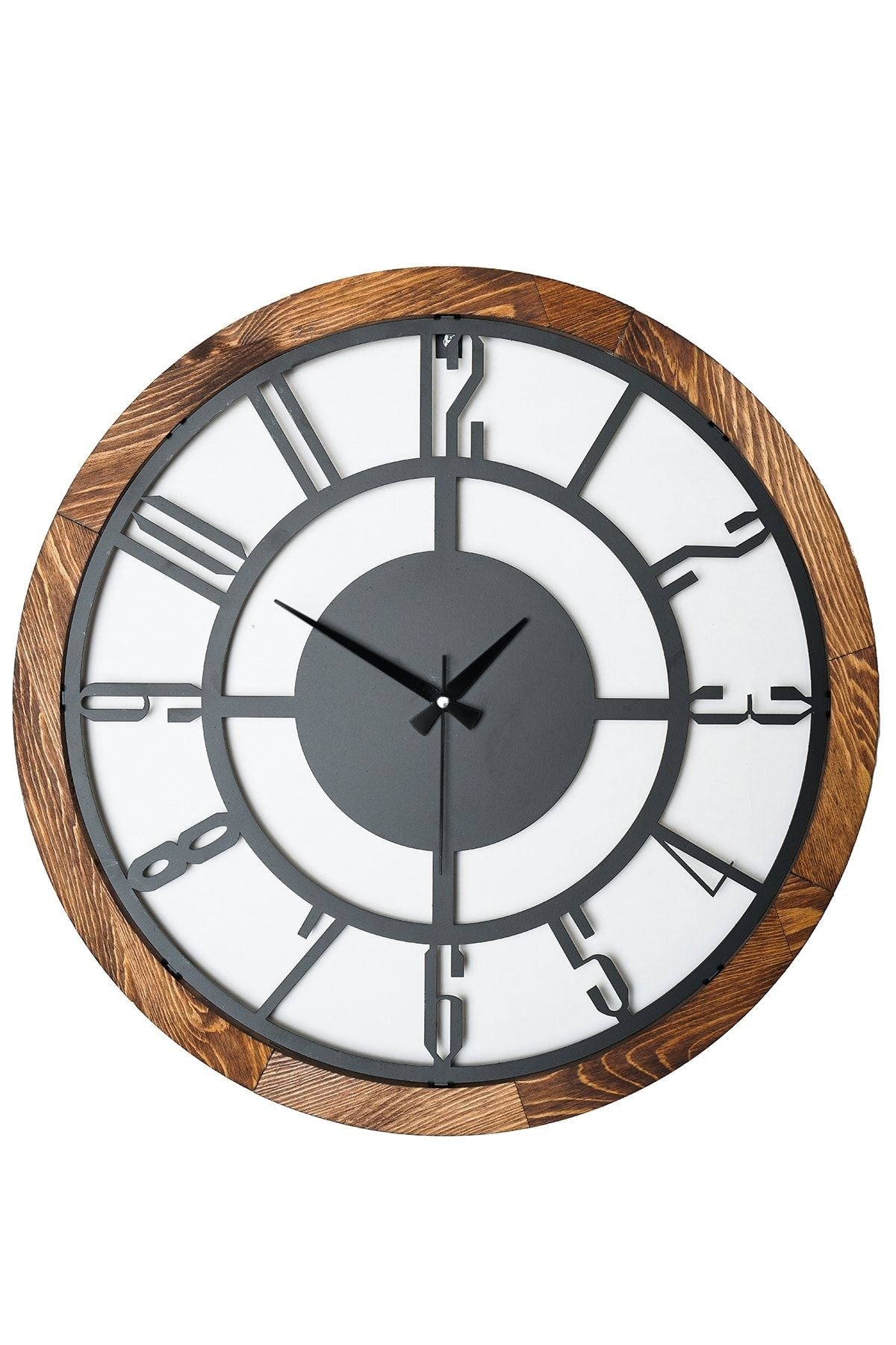 Relógio de Parede Metálico Decorativo 55cm - Design Moderno em Nogueira e Preto para Transformar Qualquer Ambiente