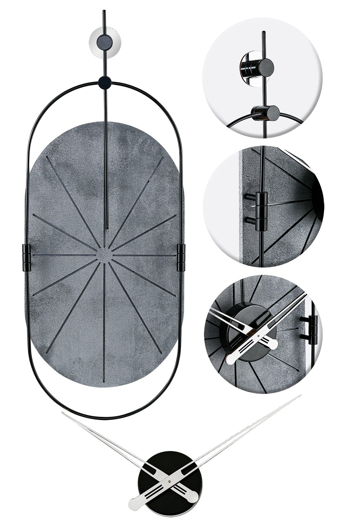 Relógio de Parede Decorativo em Metal e MDF - Design Moderno Silencioso 77x29cm