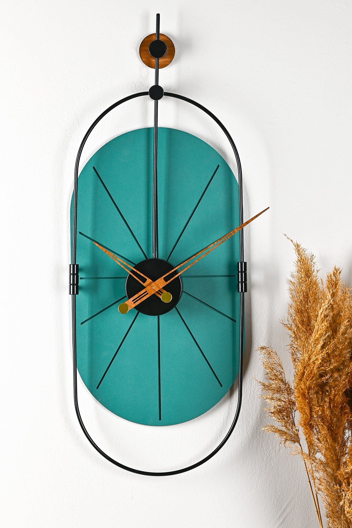 Relógio de Parede Decorativo em Metal Verde e Preto - Design Dupla Camada Silencioso 77x29cm