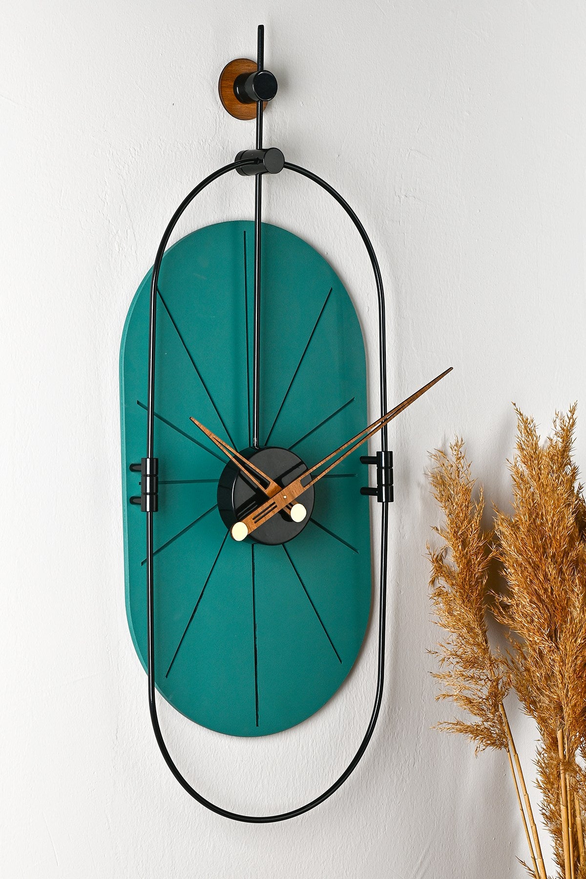 Relógio de Parede Decorativo em Metal Verde e Preto - Design Dupla Camada Silencioso 77x29cm