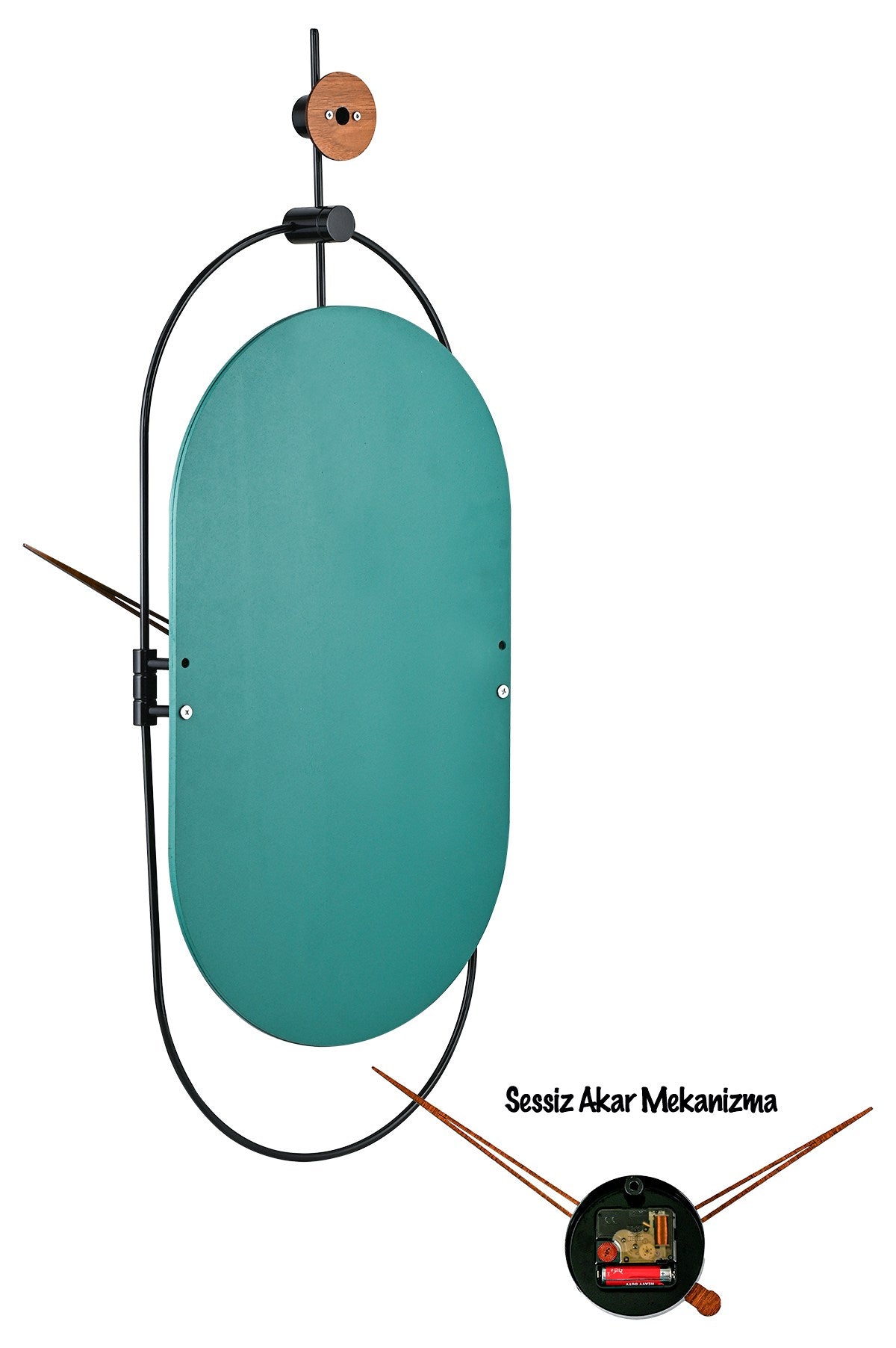 Relógio de Parede Decorativo em Metal Verde e Preto - Design Dupla Camada Silencioso 77x29cm