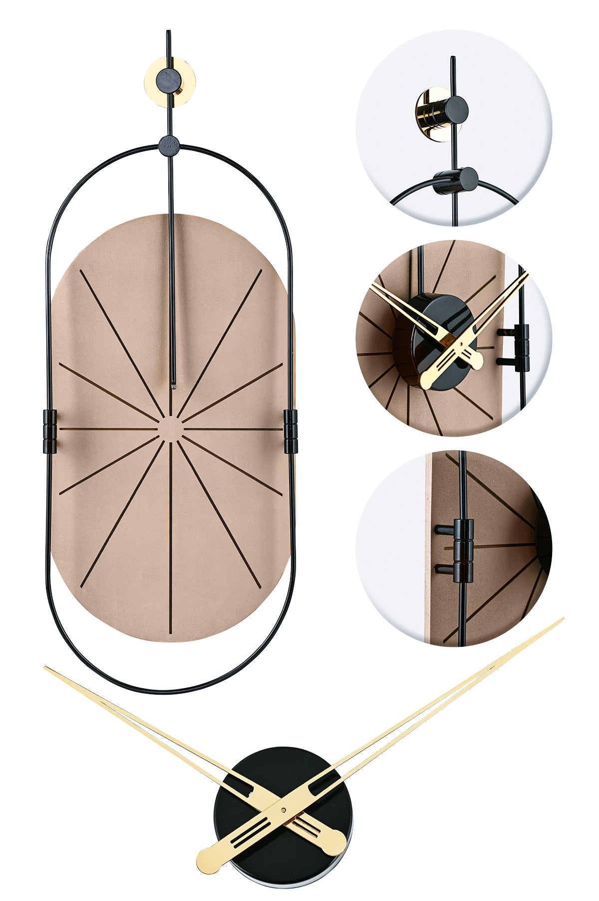 Relógio de Parede Decorativo em Metal e MDF - Design Silencioso de Dupla Camada 77x29cm