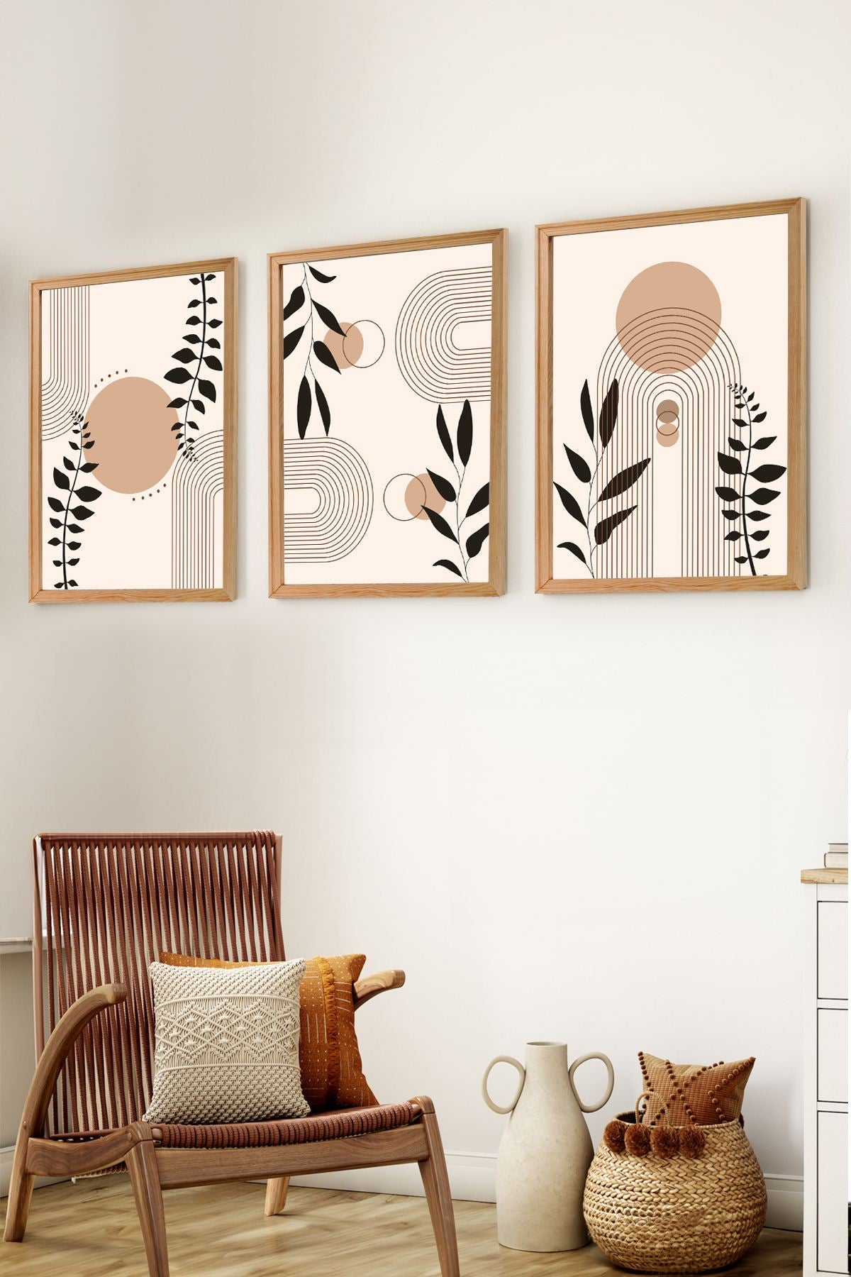 Conjunto de 3 Quadros Decorativos em Madeira Maciça - Arte Multicolor Premium com Acabamento Duplo Brilhante e Mate