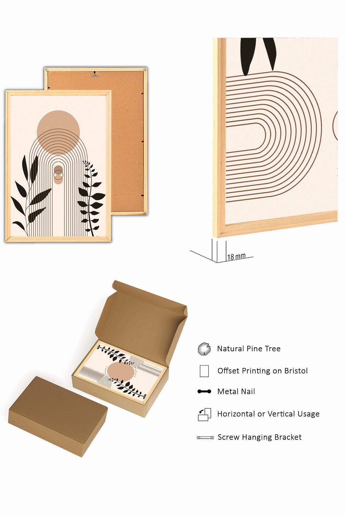 Conjunto de 3 Quadros Decorativos em Madeira Maciça - Arte Multicolor Premium com Acabamento Duplo Brilhante e Mate