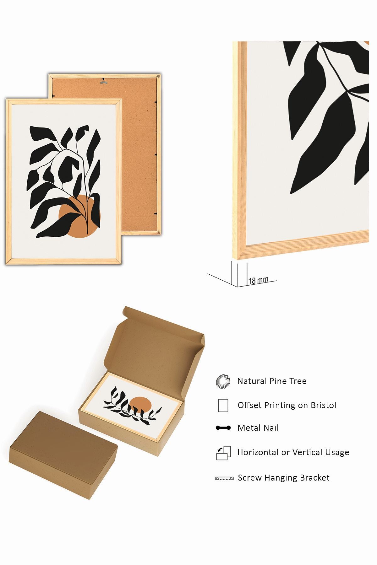 Conjunto de 3 Quadros Decorativos em Madeira Maciça - Arte Multicolor Premium com Acabamento Duplo Brilhante e Mate