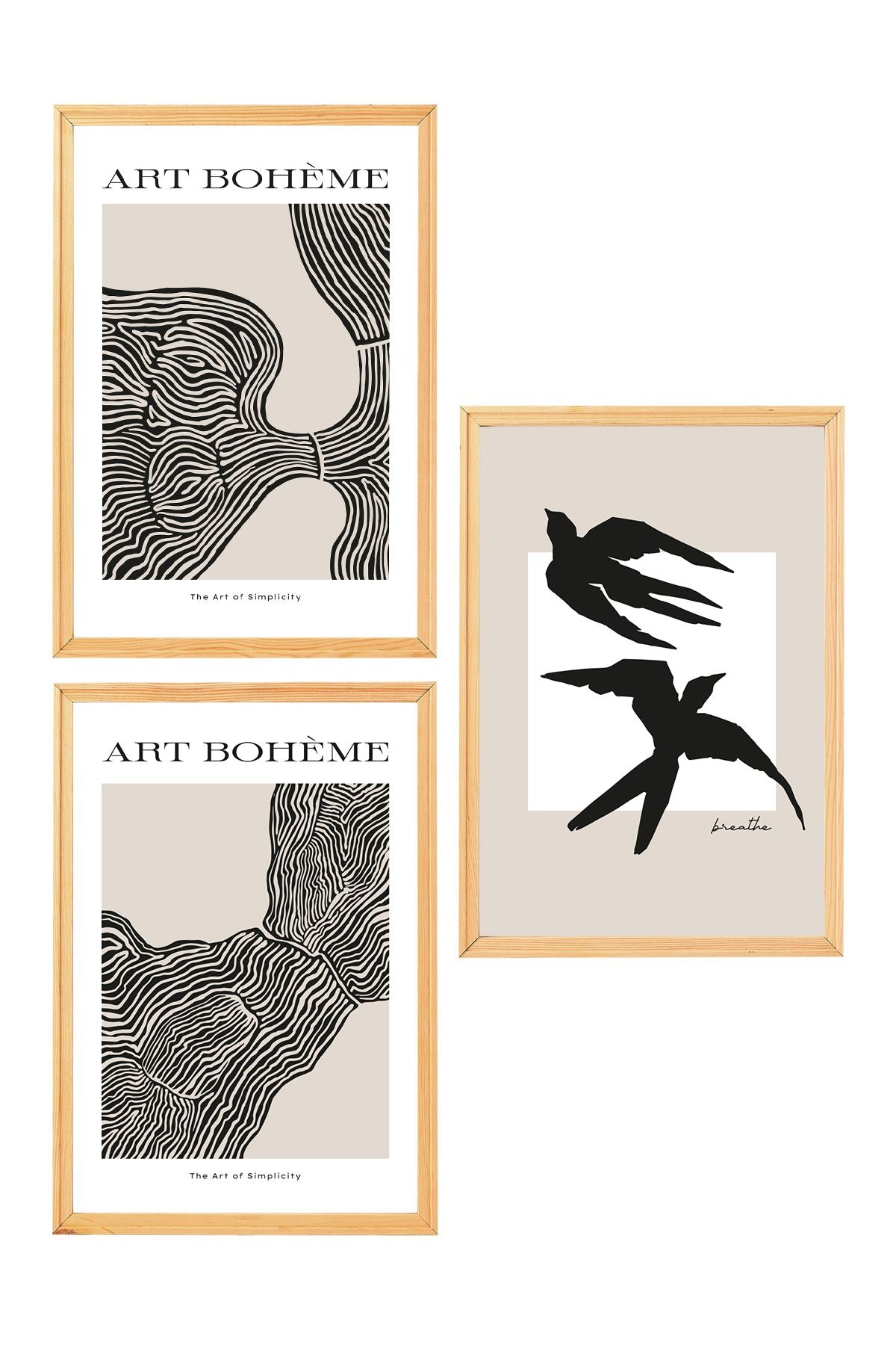 Conjunto de 3 Quadros Decorativos em Madeira Maciça - Arte Multicolor Premium com Acabamento Duplo Brilhante e Mate