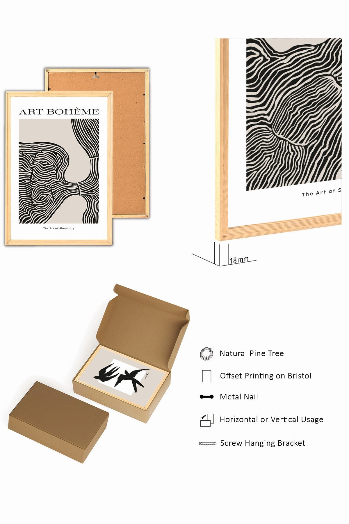 Conjunto de 3 Quadros Decorativos em Madeira Maciça - Arte Multicolor Premium com Acabamento Duplo Brilhante e Mate