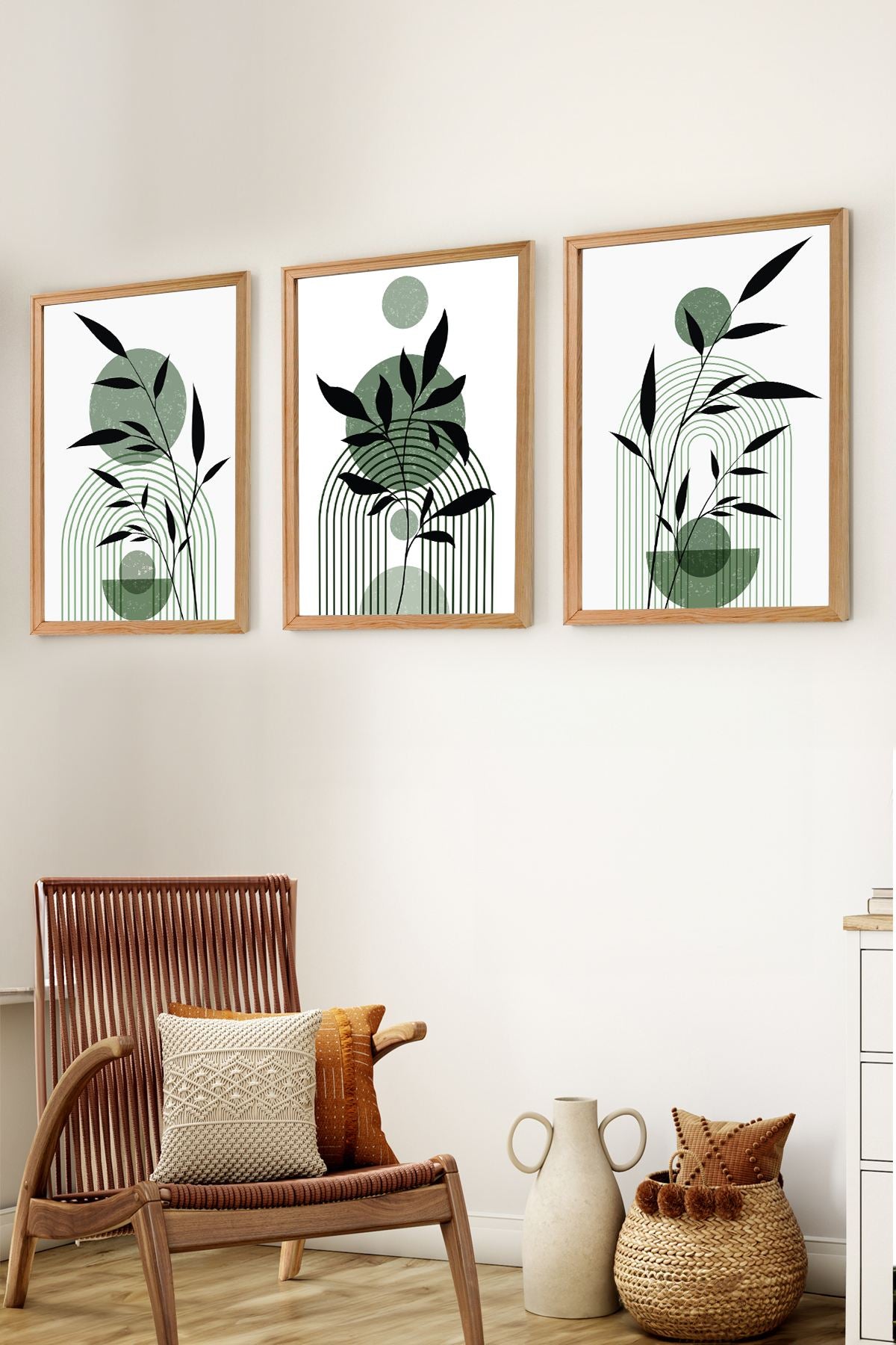 Conjunto de 3 Quadros Decorativos em Madeira de Pinho - 20x30cm com Moldura MDF Multicolor