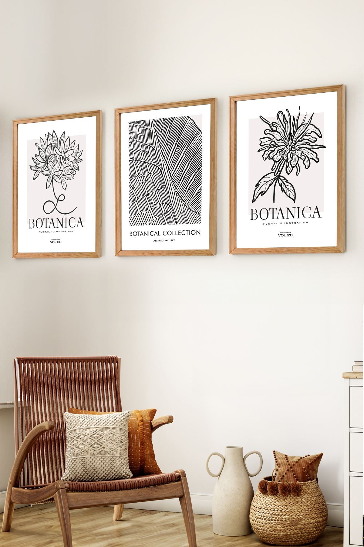 Conjunto de 3 Quadros Decorativos MDF com Moldura de Pinho Maciço - 50x70cm Multicolor