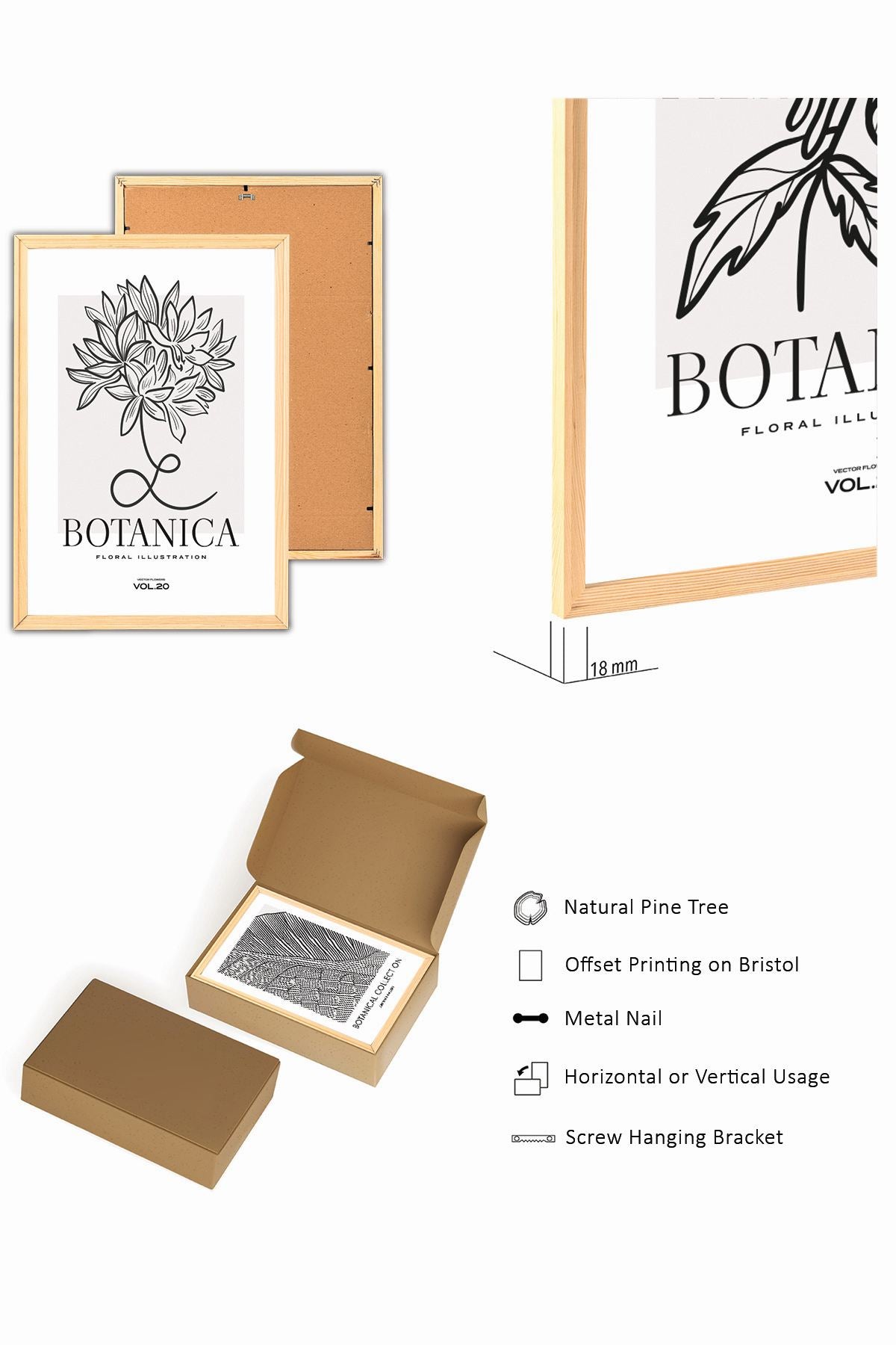 Conjunto de 3 Quadros Decorativos em Madeira Maciça - Arte Multicolor Premium com Acabamento Duplo Brilhante e Mate