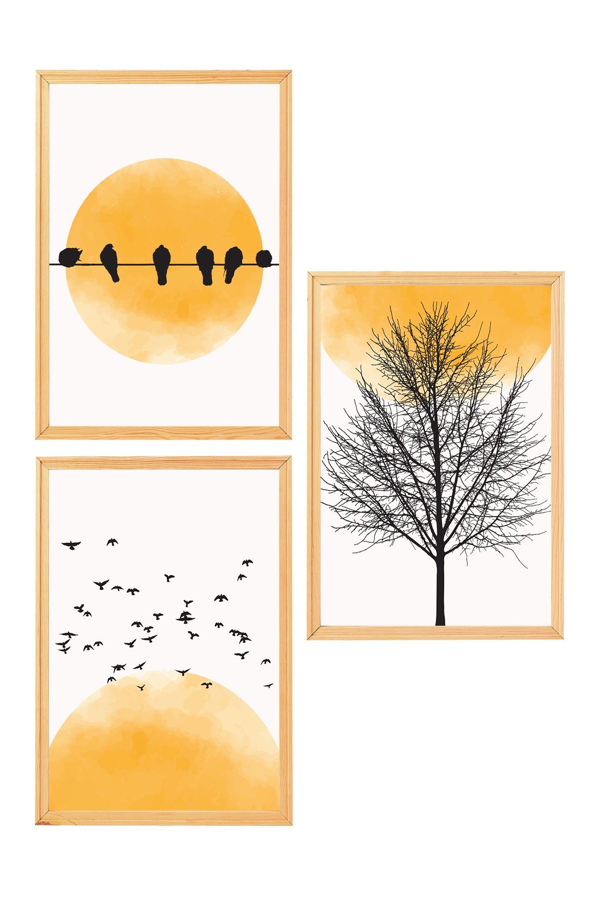 Conjunto de 3 Quadros Decorativos em Madeira Maciça - Arte Multicolor Premium com Acabamento Duplo Brilhante e Mate