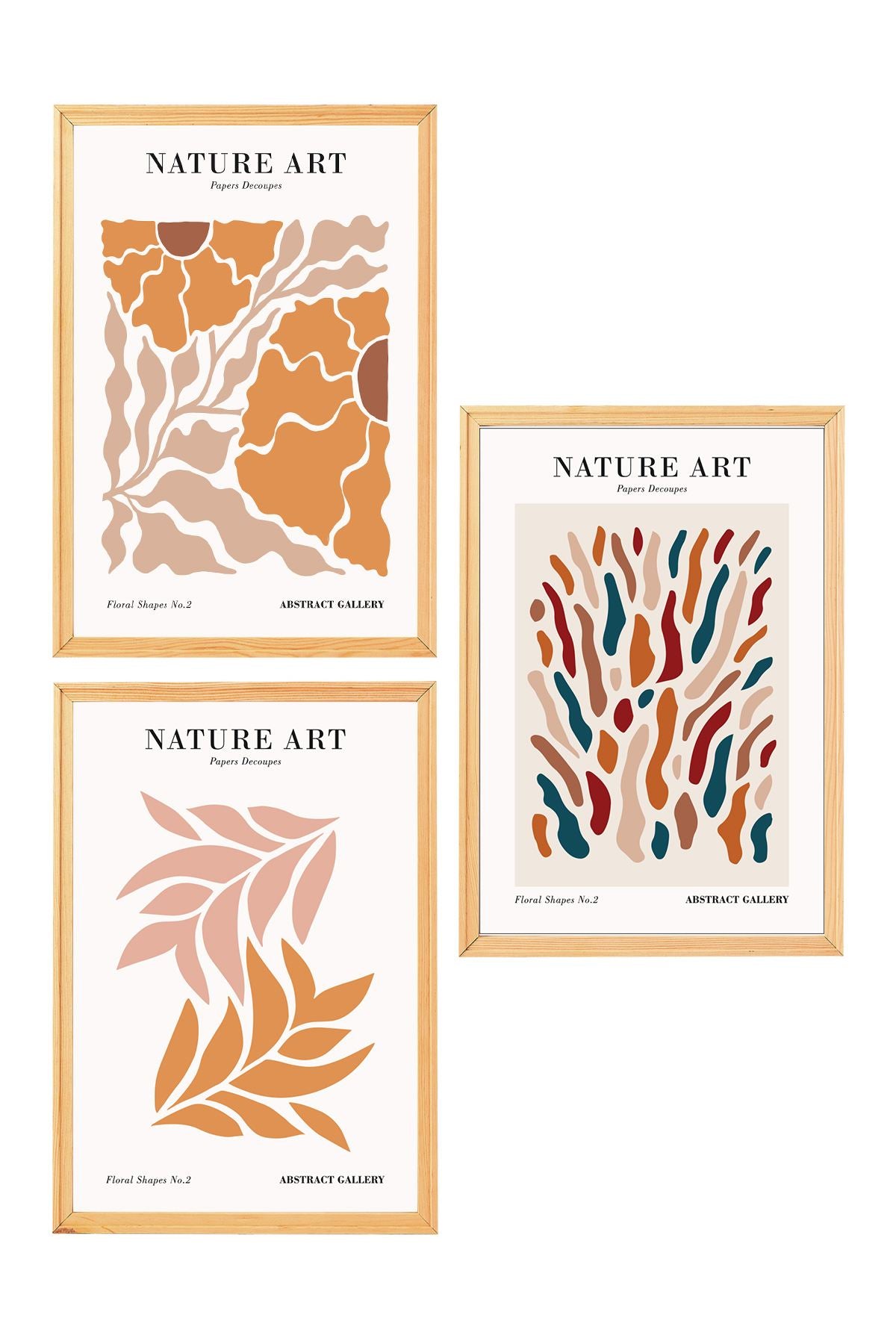 Conjunto de 3 Quadros Decorativos em Madeira Maciça - Arte Multicolor Premium com Acabamento Duplo Brilhante e Mate