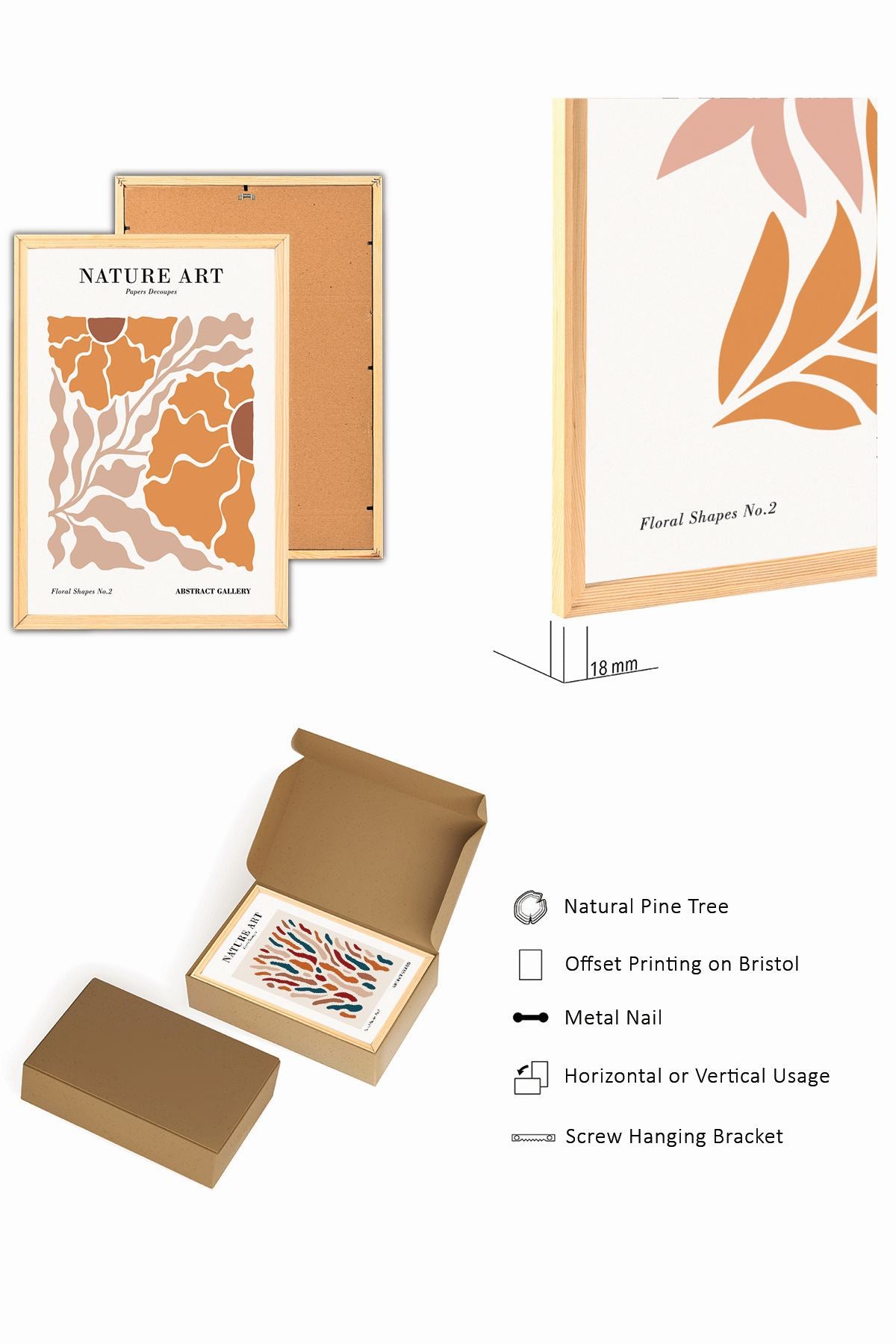 Conjunto de 3 Quadros Decorativos em Madeira Maciça - Arte Multicolor Premium com Acabamento Duplo Brilhante e Mate