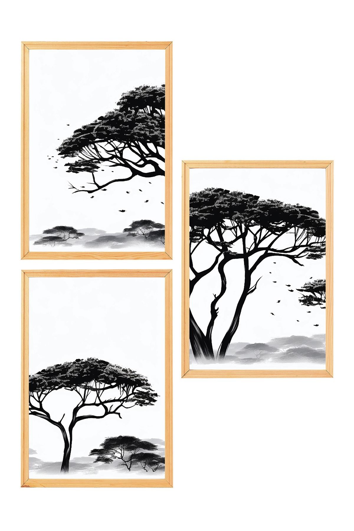 Conjunto de 3 Quadros Decorativos MDF com Moldura de Pinho Maciço - 50x70cm Multicolor