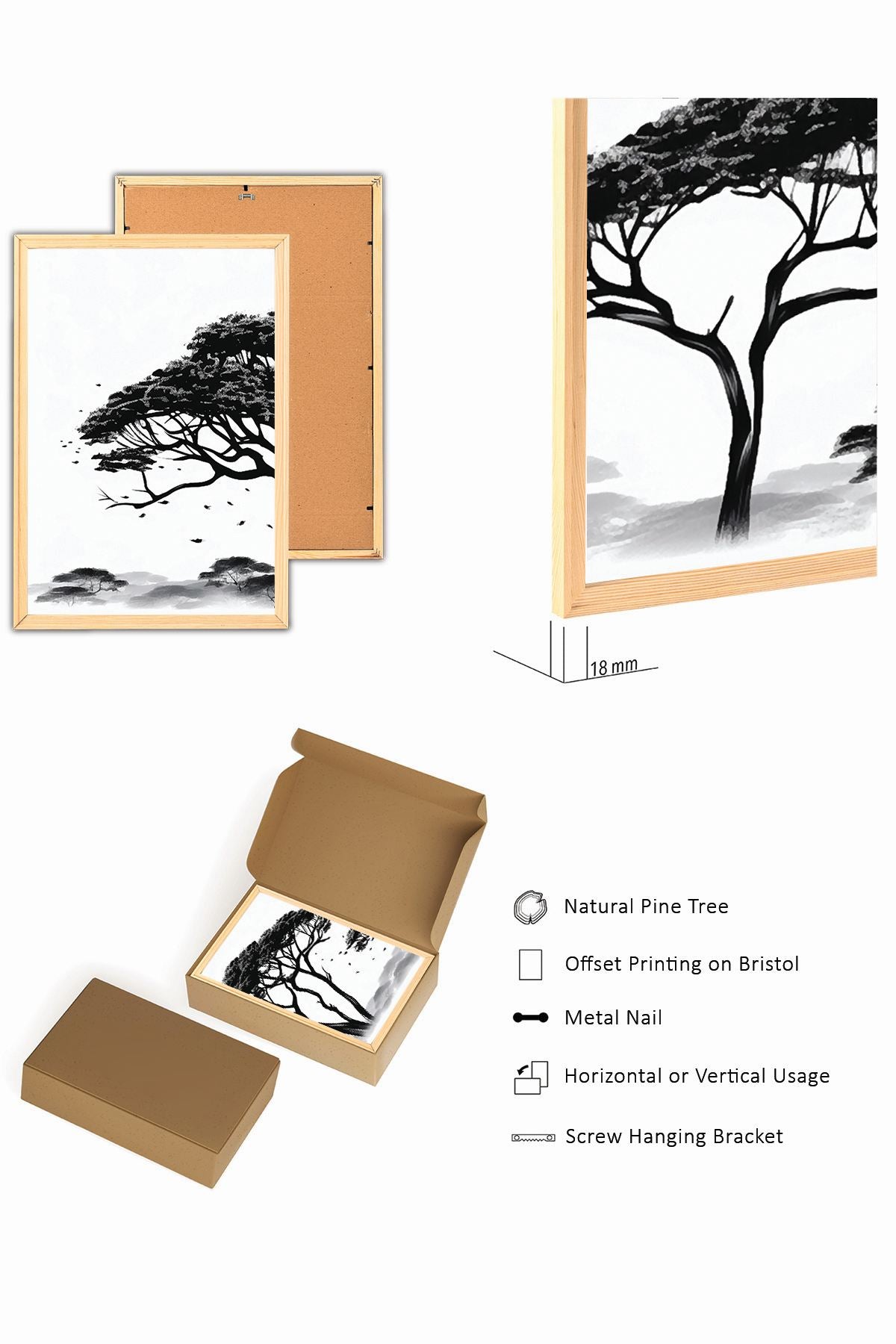 Conjunto de 3 Quadros Decorativos em Madeira Maciça - Arte Multicolor Premium com Acabamento Duplo Brilhante e Mate