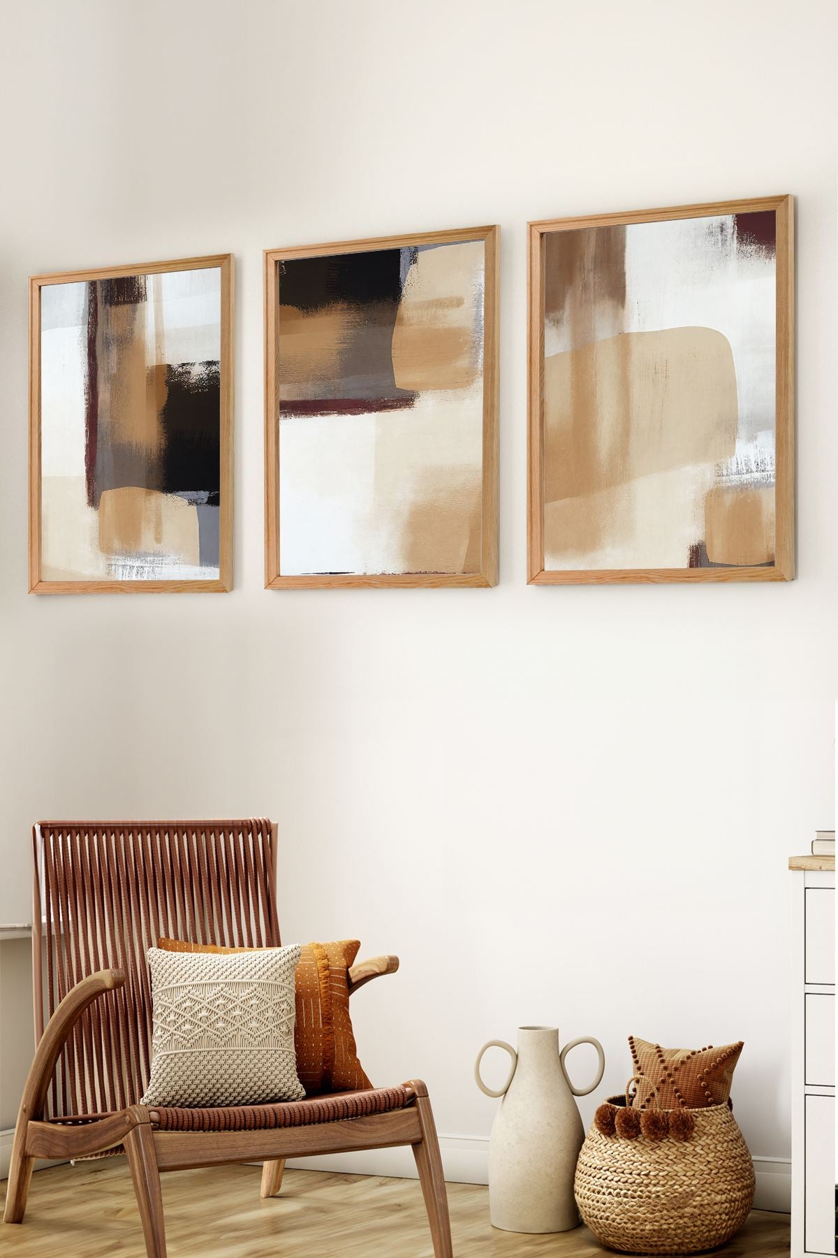 Conjunto de 3 Quadros Decorativos MDF com Moldura de Pinho Maciço - 50x70cm Multicolor