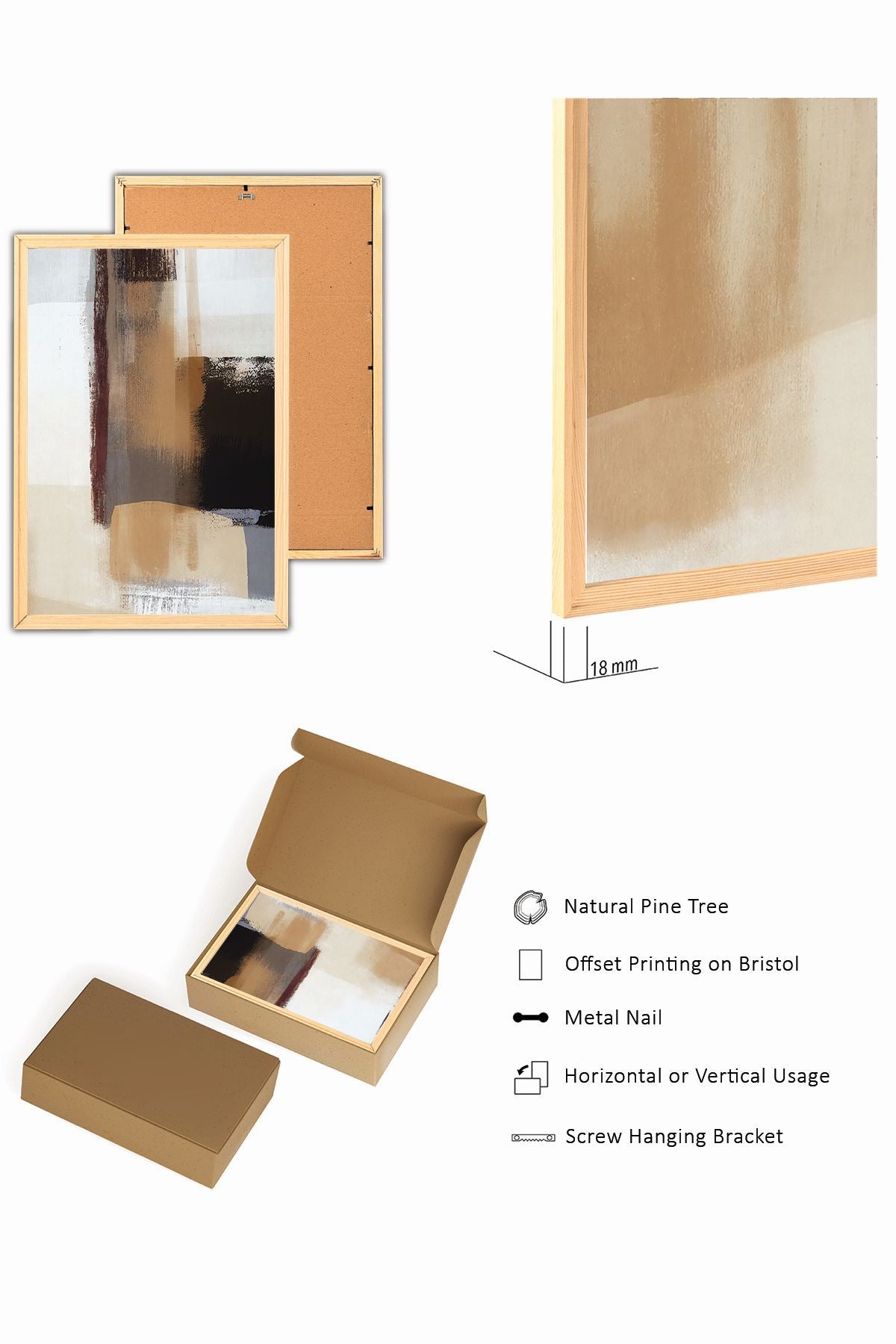 Conjunto de 3 Quadros Decorativos em Madeira Maciça - Arte Multicolor Premium com Acabamento Duplo Brilhante e Mate