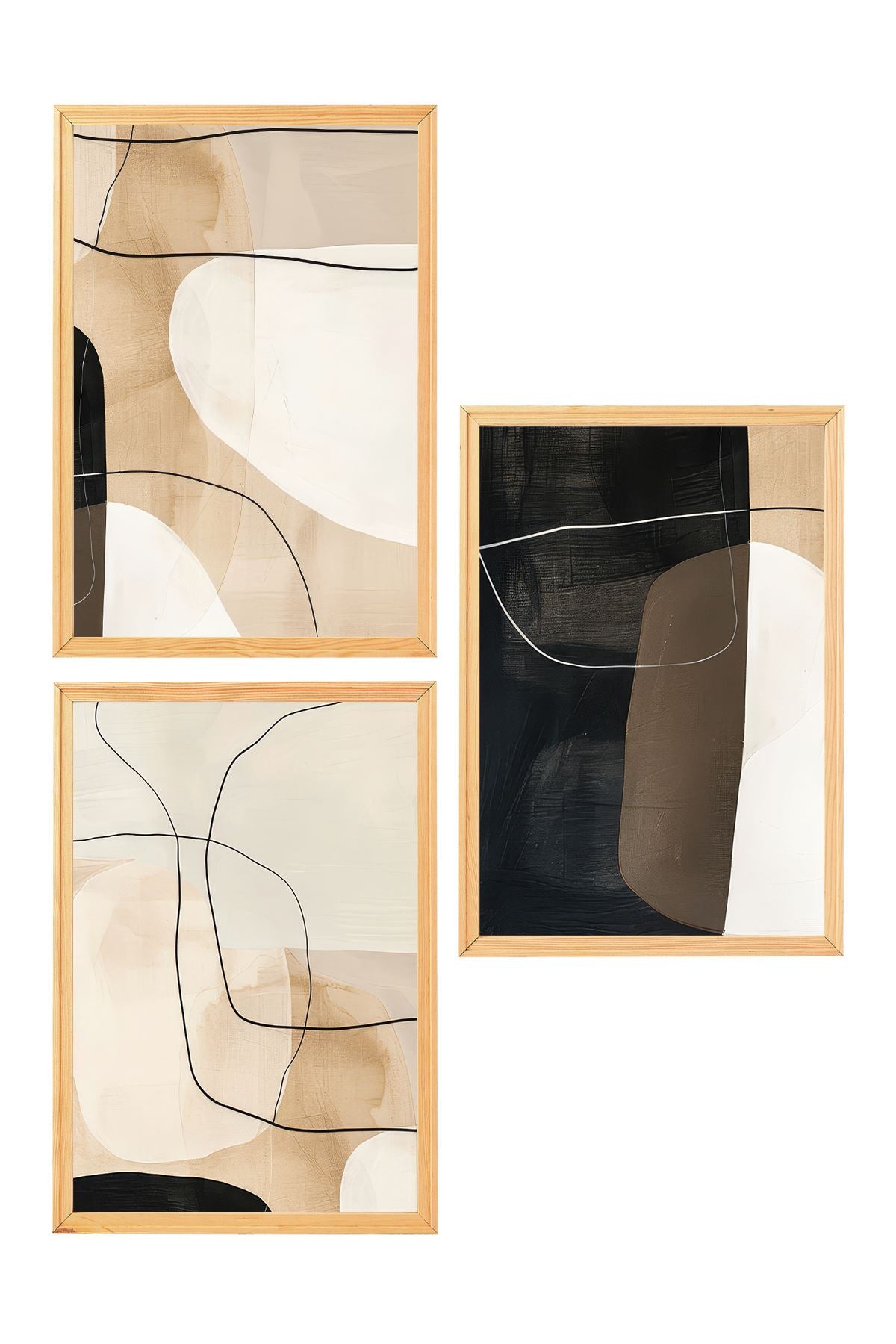 Conjunto de 3 Quadros Decorativos em Madeira de Pinho - 20x30cm com Moldura MDF Multicolor