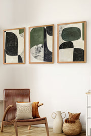 Conjunto de 3 Quadros Decorativos em Madeira Maciça - Arte Multicolor Premium com Acabamento Duplo Brilhante e Mate