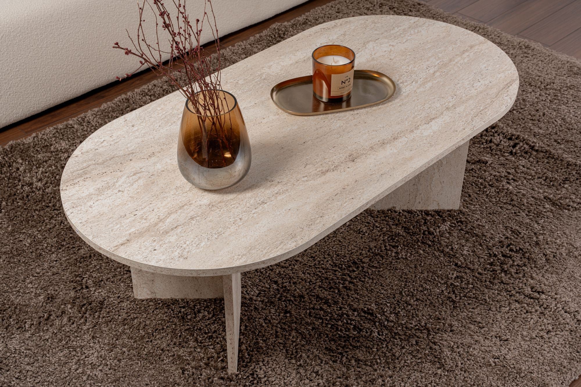 Mesa de Centro – 119 x 40 x 60 cm – Travertino – MDF revestido em melamina