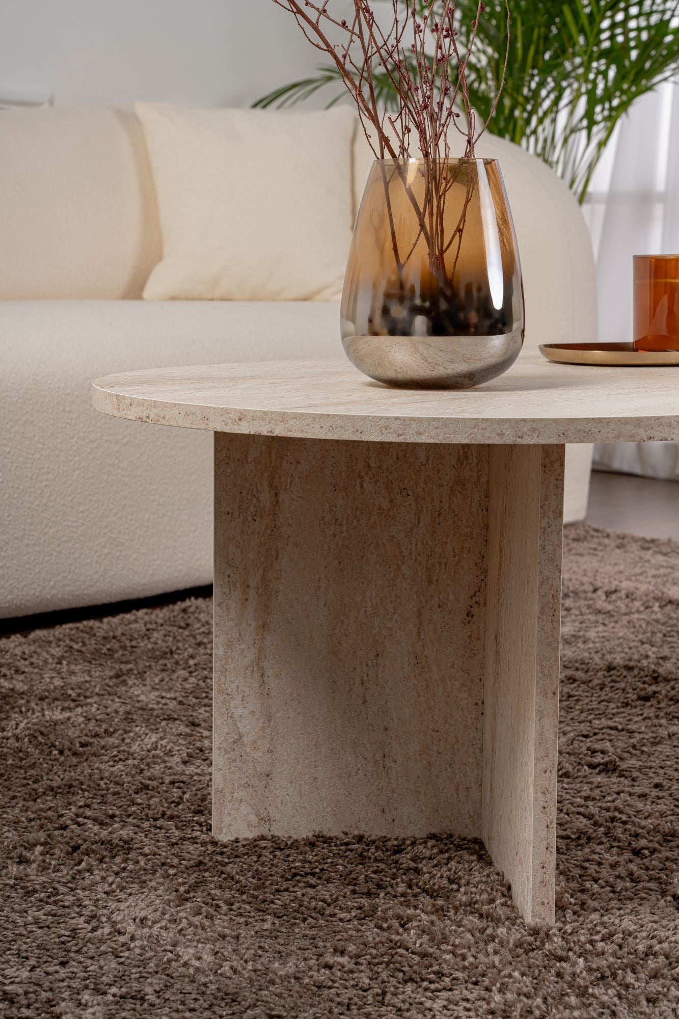 Mesa de Centro – 119 x 40 x 60 cm – Travertino – MDF revestido em melamina