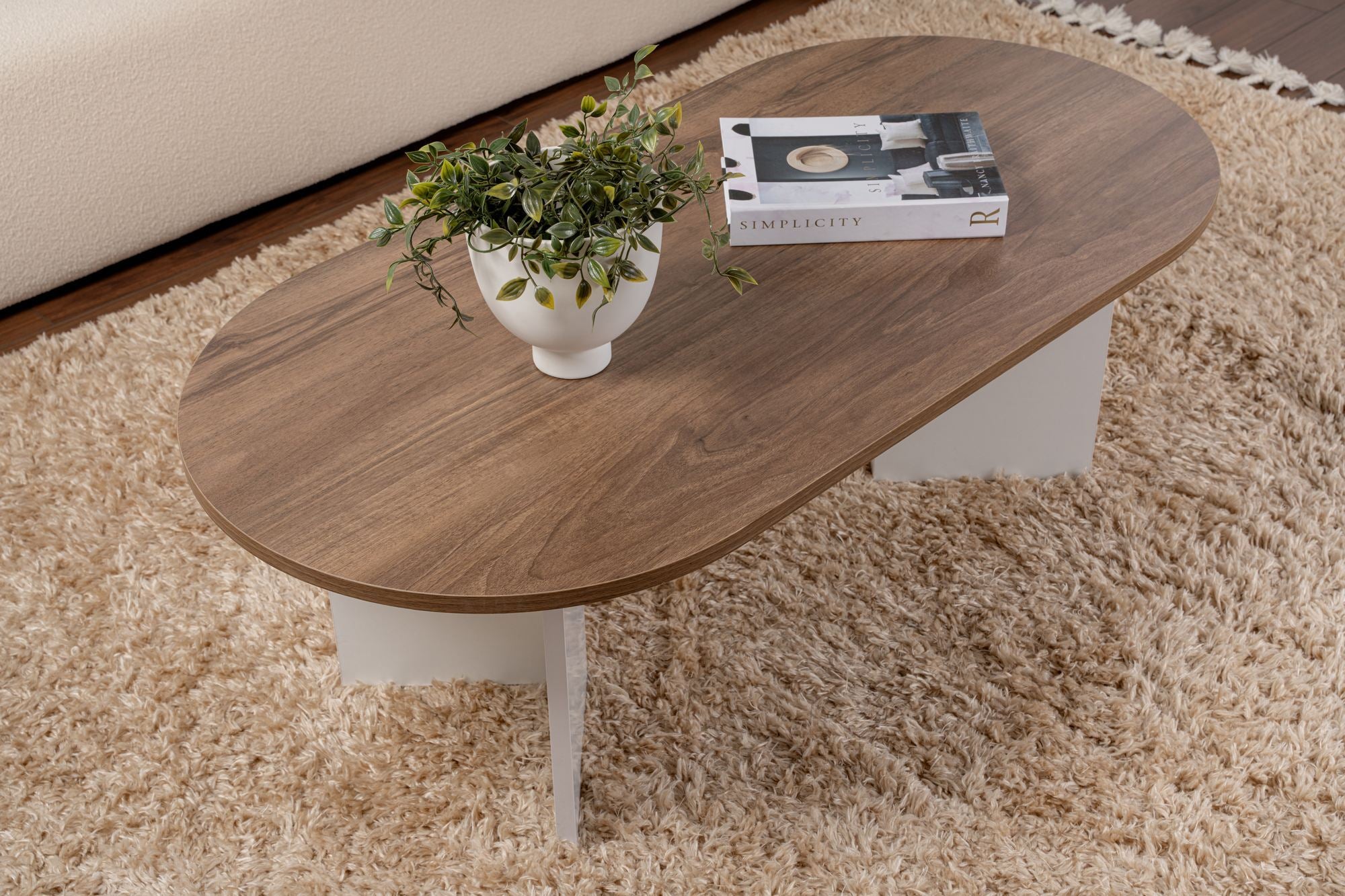 Mesa de Centro – 119 x 40 x 60 cm – Nogueira e Branco – Painel de Partículas revestido a Melamina