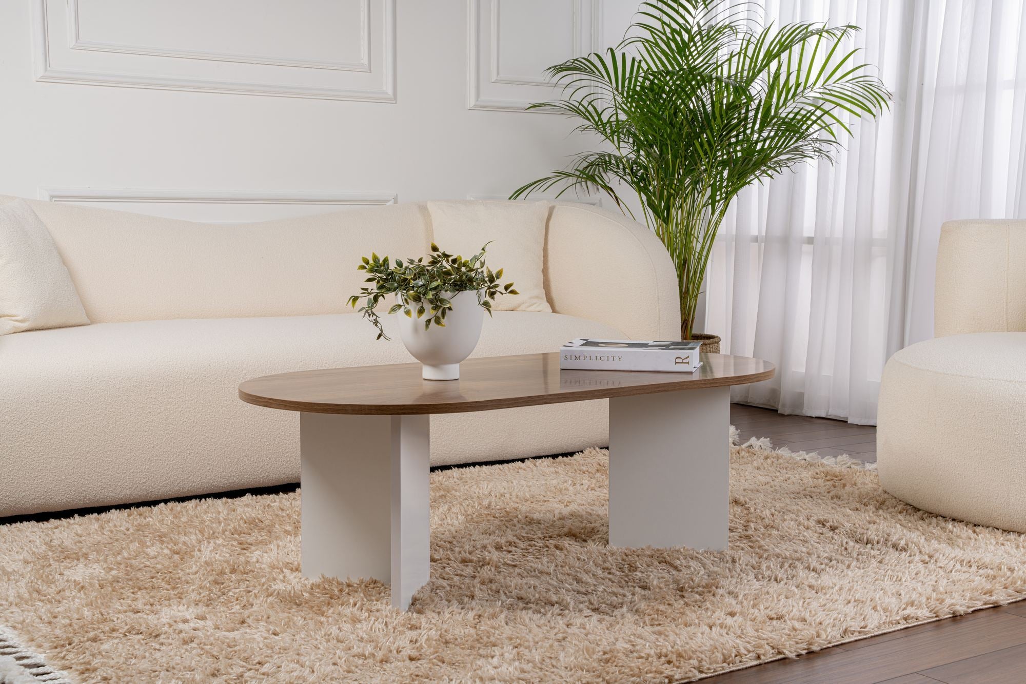 Mesa de Centro – 119 x 40 x 60 cm – Nogueira e Branco – Painel de Partículas revestido a Melamina