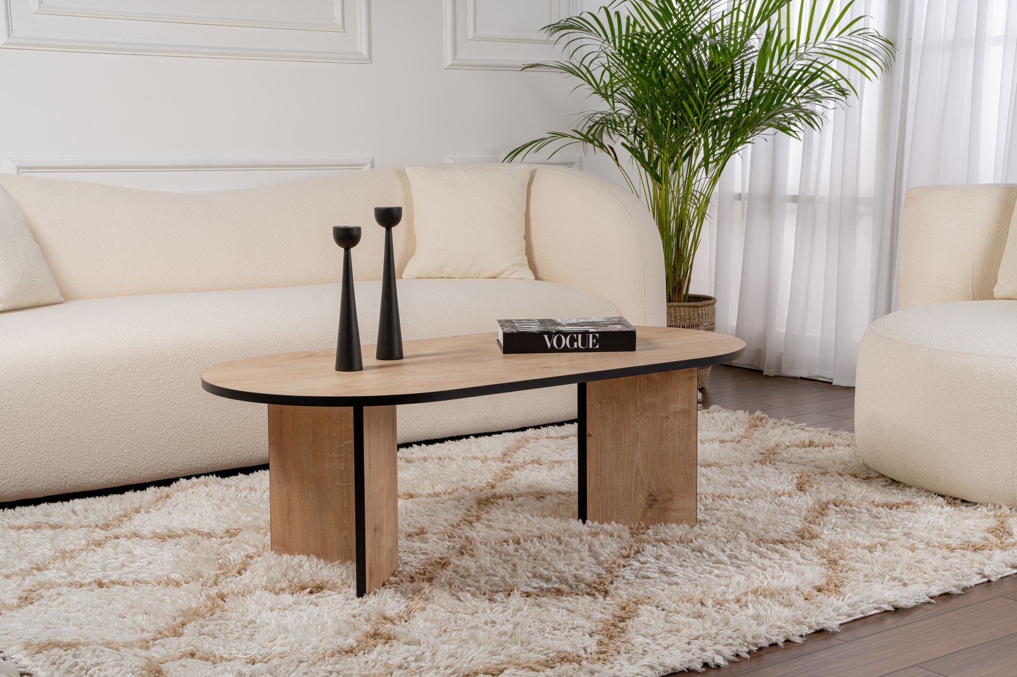 Mesa de Centro – 119 x 60 x 40 cm – Carvalho Safira e Preto – Painel de Partículas Revestido com Melamina