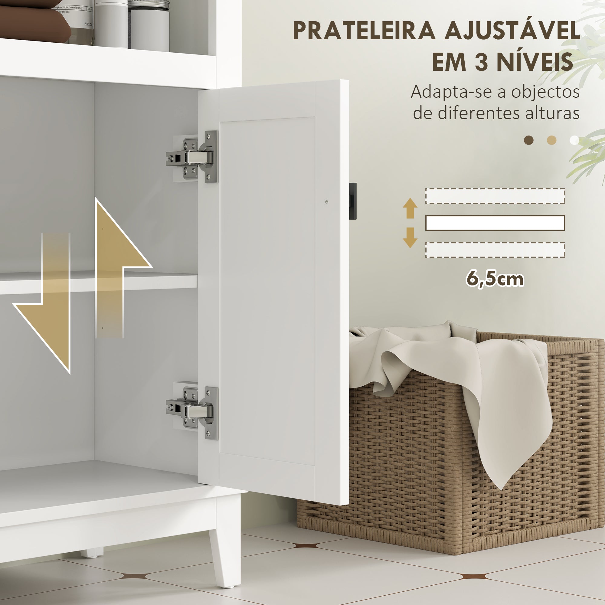 Armário Casa de Banho Boho com 2 Portas em Vime Branco 60x30x90 cm