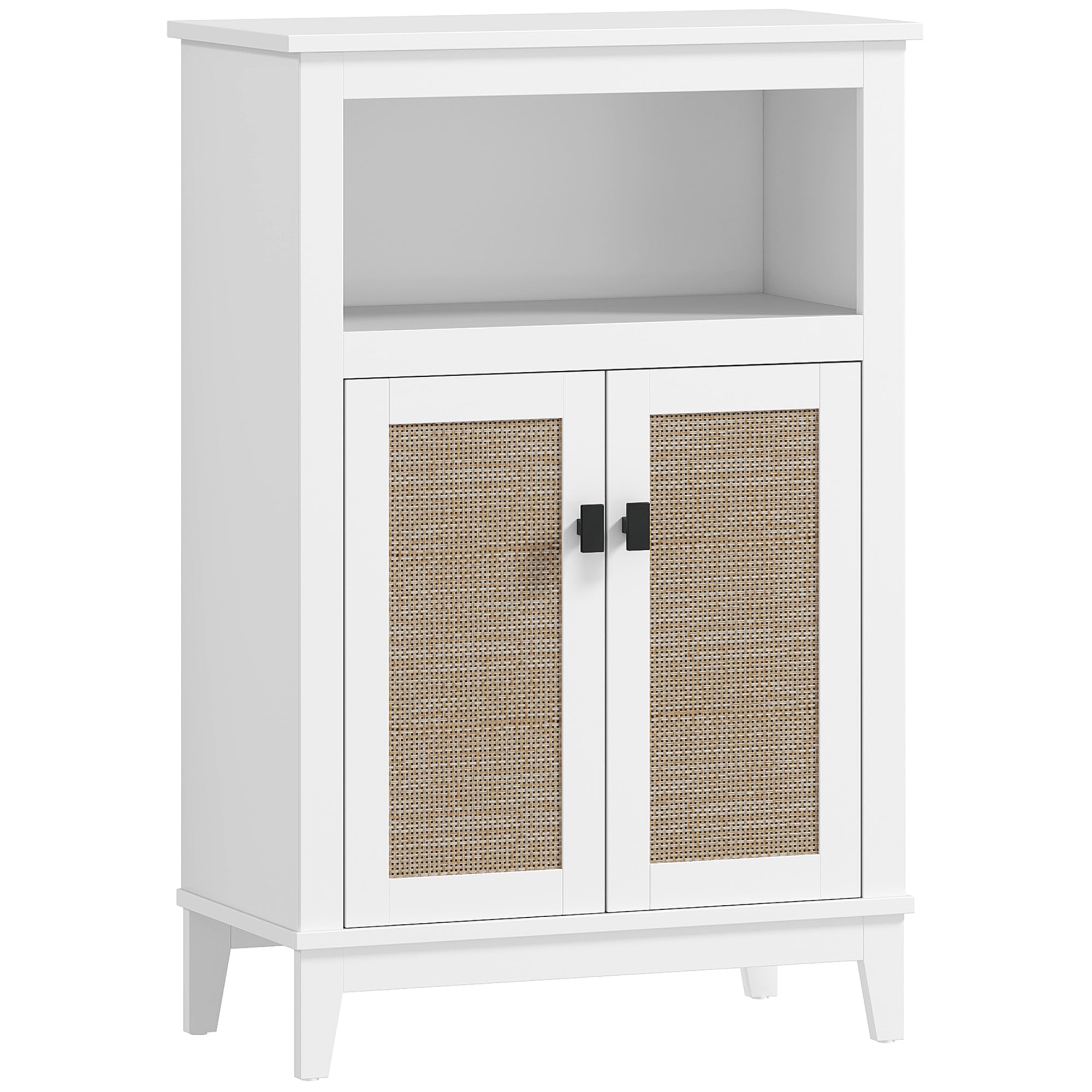 Armário Casa de Banho Boho com 2 Portas em Vime Branco 60x30x90 cm