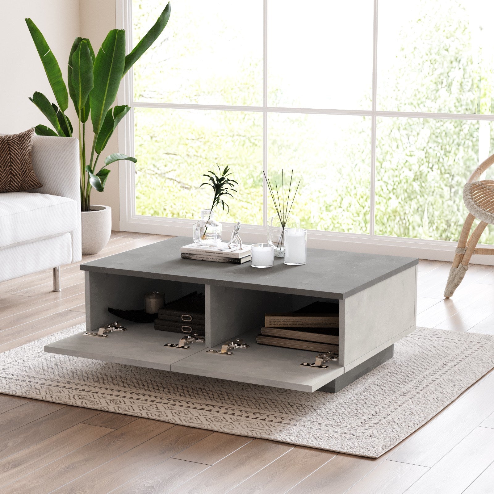 Mesa de Centro Moderna com Armazenamento Adicional, Prata e Antracite, 90 x 31,6 x 60 cm | Revestimento 100% Melamina, 18 mm de Espessura | Design Elegante e Funcional