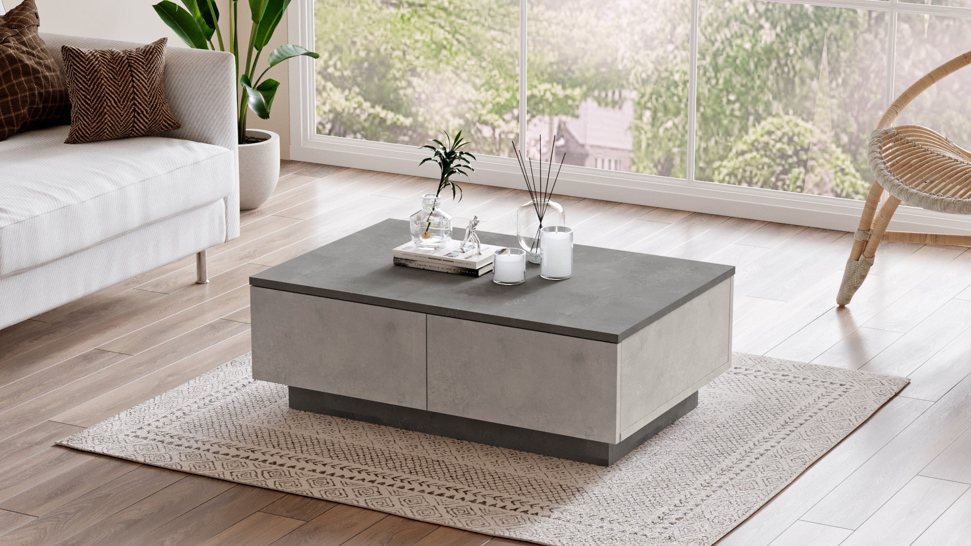Mesa de Centro Moderna com Armazenamento Adicional, Prata e Antracite, 90 x 31,6 x 60 cm | Revestimento 100% Melamina, 18 mm de Espessura | Design Elegante e Funcional