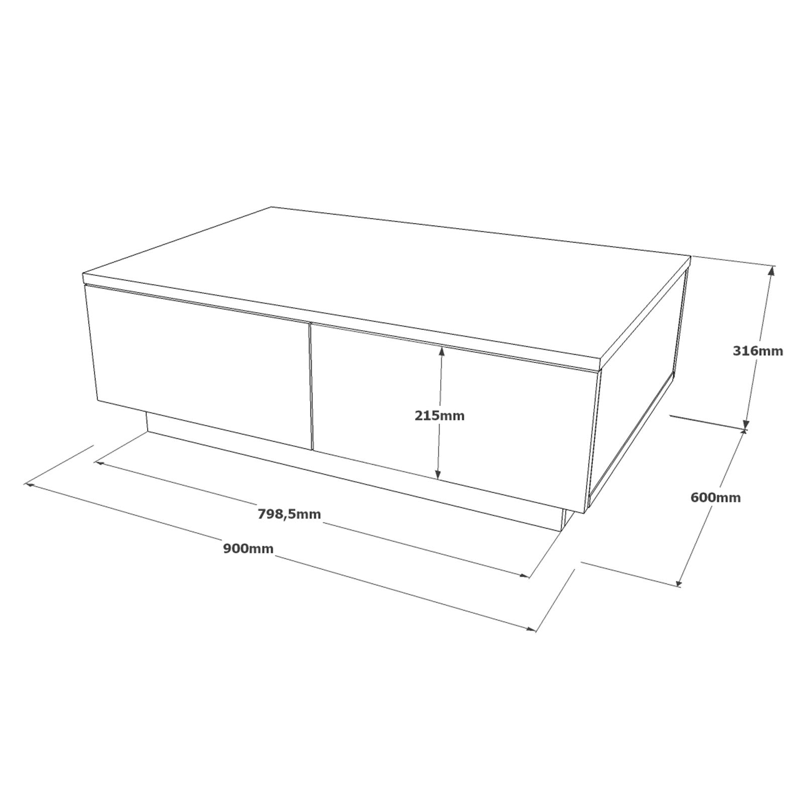 Mesa de Centro Moderna com Armazenamento Adicional, Prata e Antracite, 90 x 31,6 x 60 cm | Revestimento 100% Melamina, 18 mm de Espessura | Design Elegante e Funcional