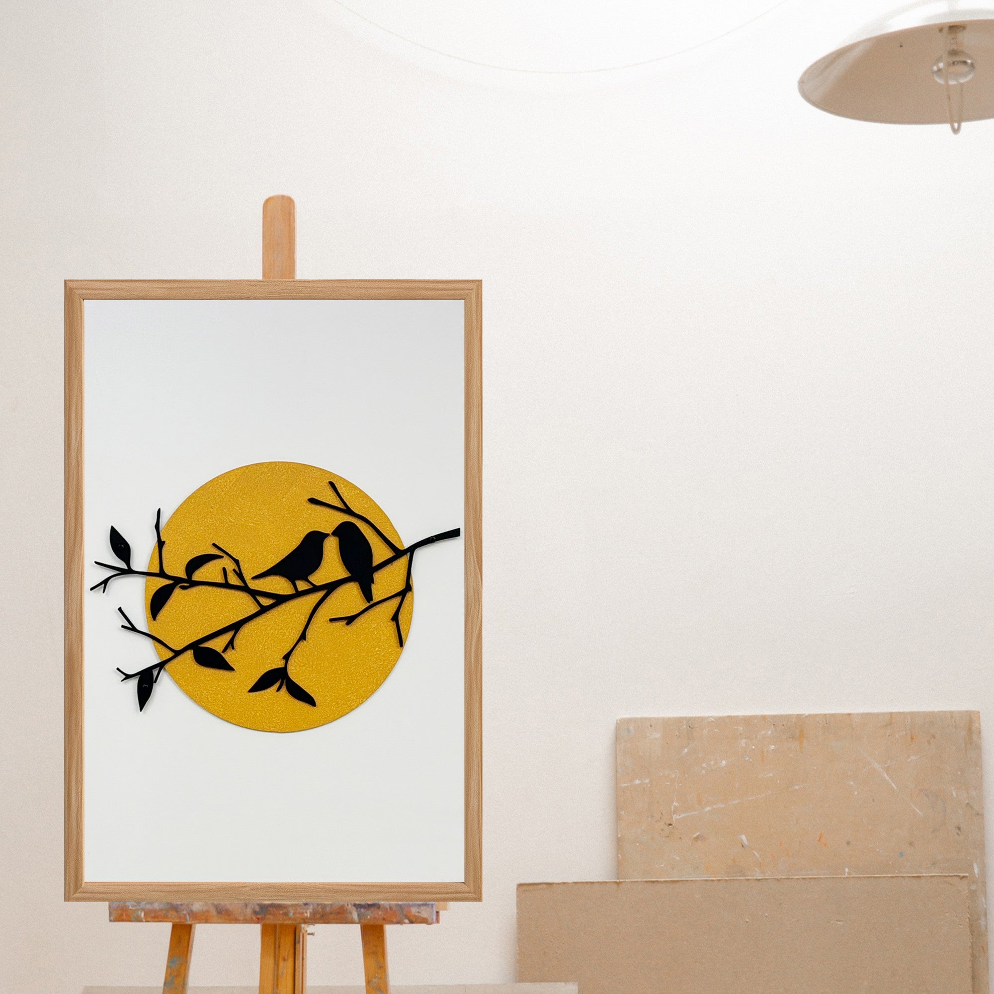 Quadro Decorativo "Dança da Natureza" - Arte Multicolor em MDF com Moldura de Pinho e Detalhes Metálicos 50x35cm