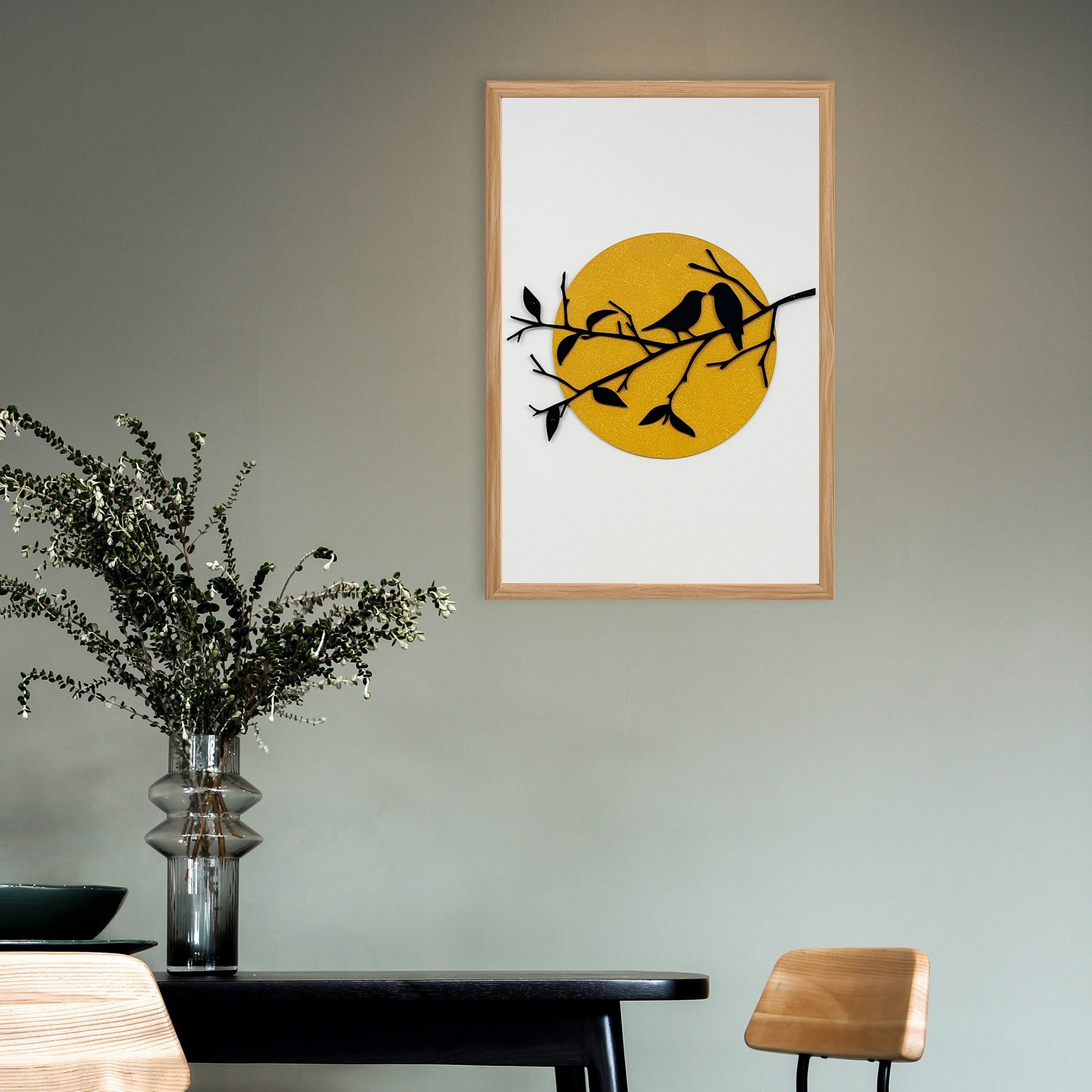 Quadro Decorativo "Dança da Natureza" - Arte Multicolor em MDF com Moldura de Pinho e Detalhes Metálicos 50x35cm