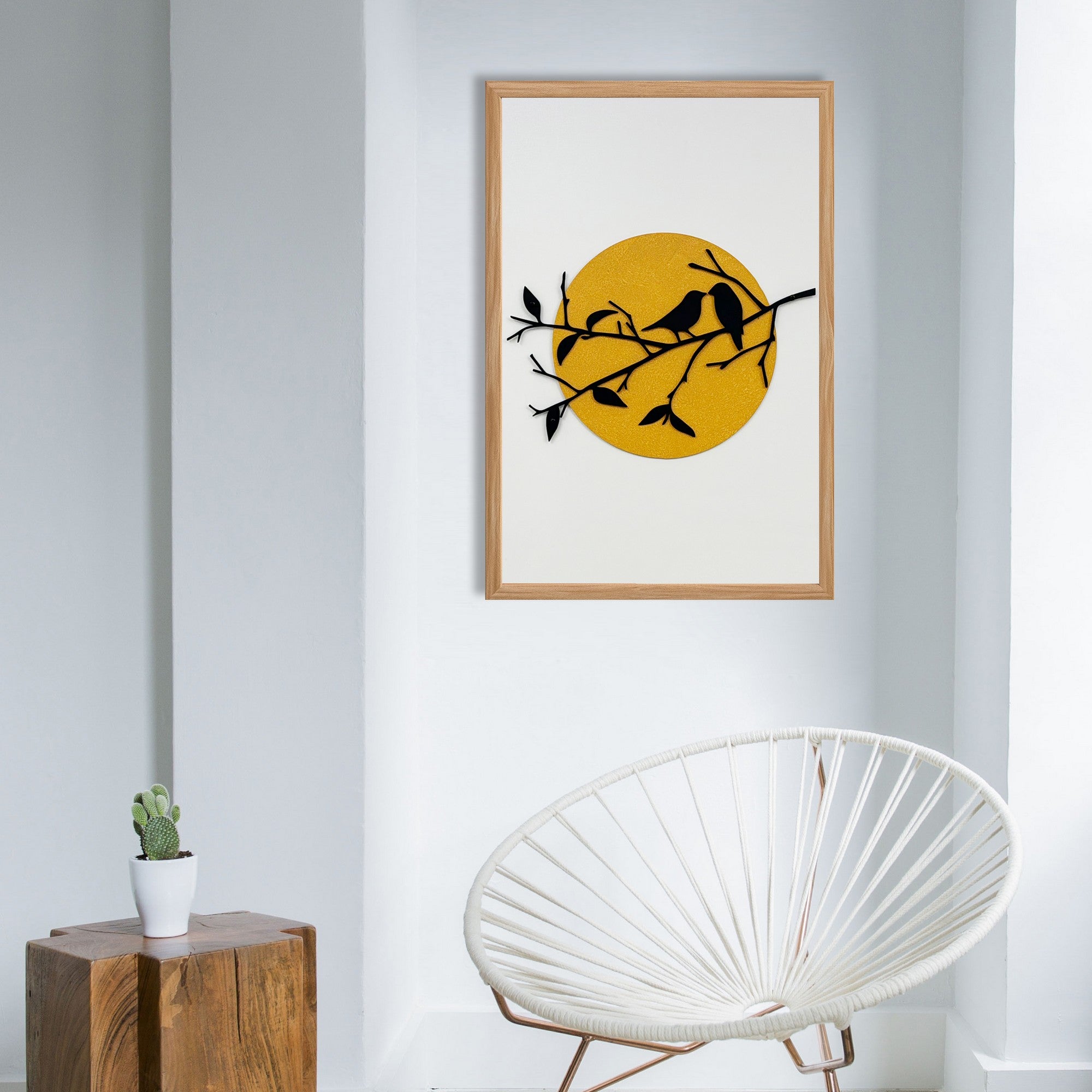 Quadro Decorativo "Dança da Natureza" - Arte Multicolor em MDF com Moldura de Pinho e Detalhes Metálicos 50x35cm